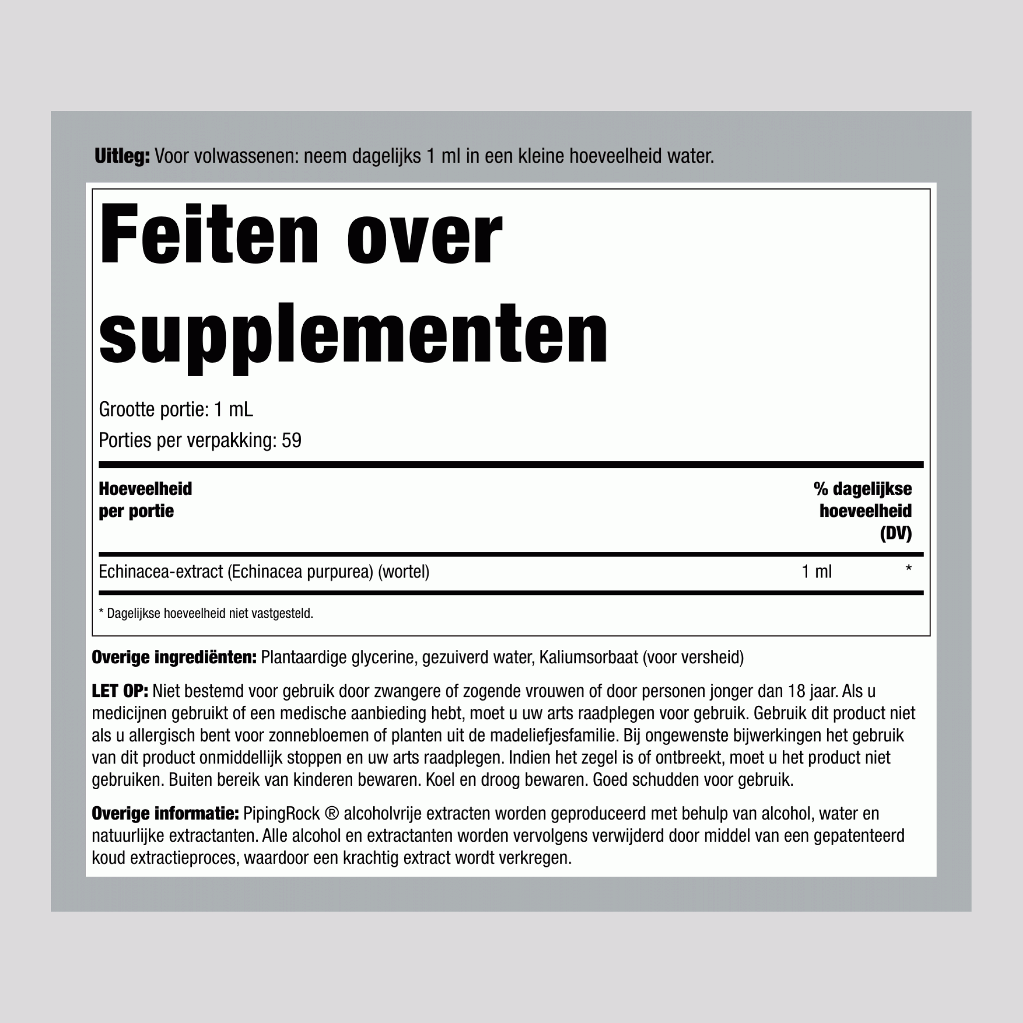 Echinacea vloeibaar extract Alcoholvrij  4 fl oz 118 ml Druppelfles   