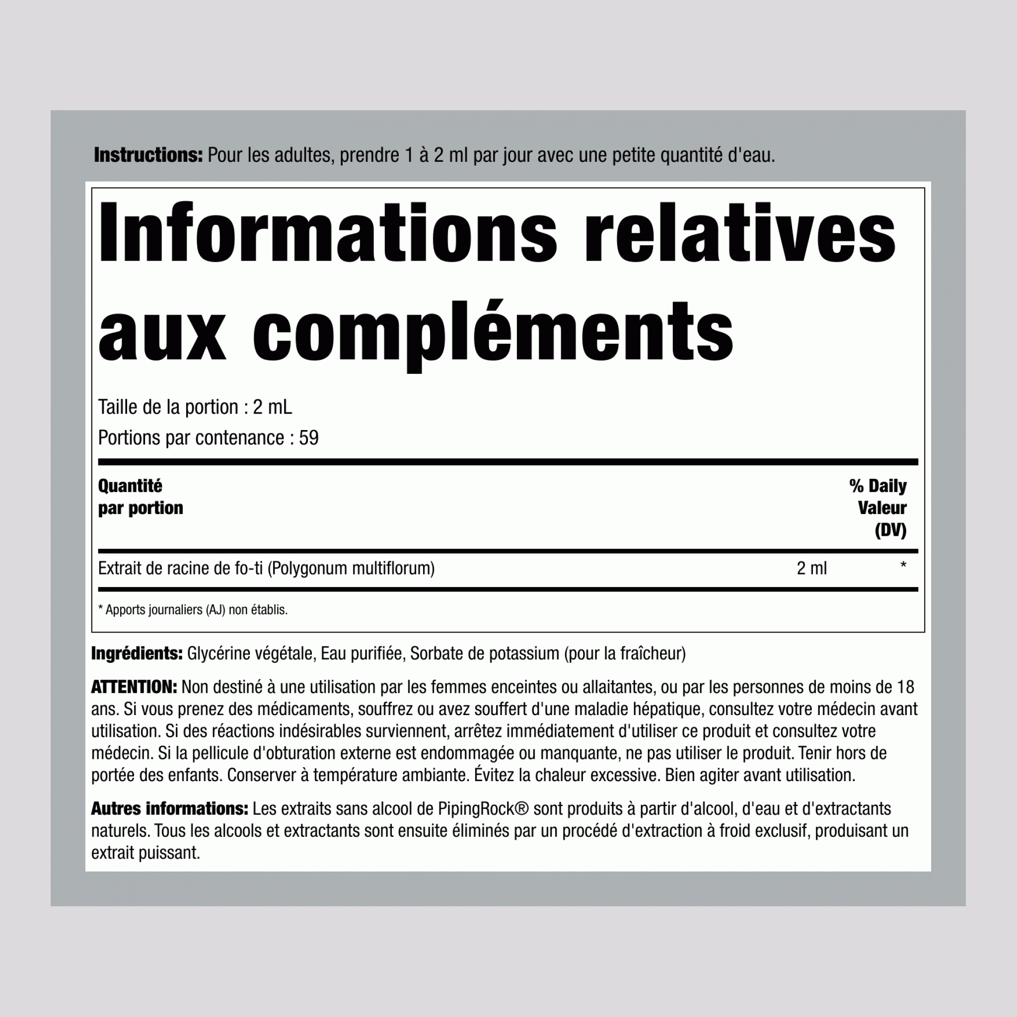 Extrait liquide sans alcool de racine de Fo-Ti séchée, 4 fl oz (118 mL) Bouteille compte-gouttes