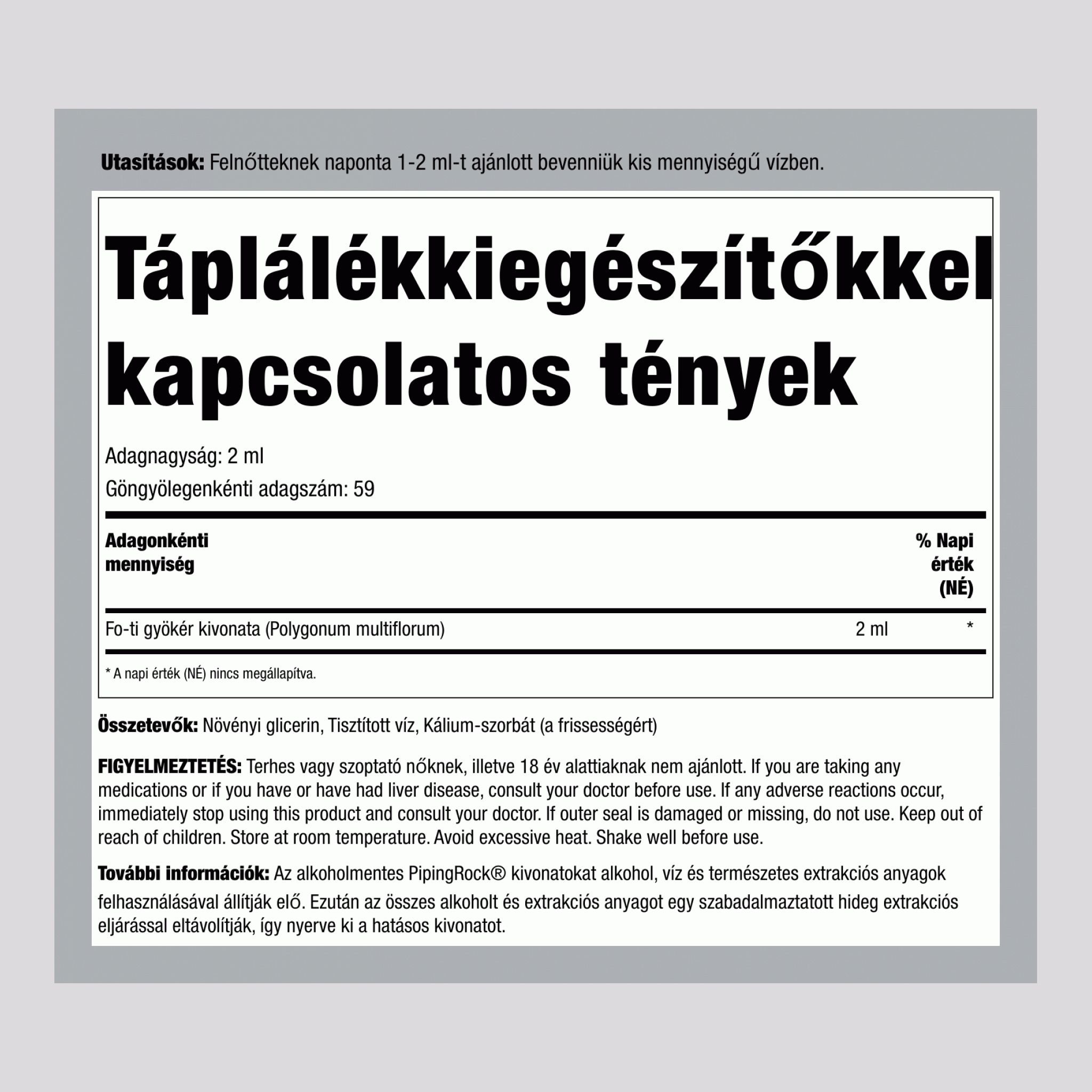 Fo-Ti gyökér kivonat alkoholmentes, 118 ml-es cseppentős üvegben