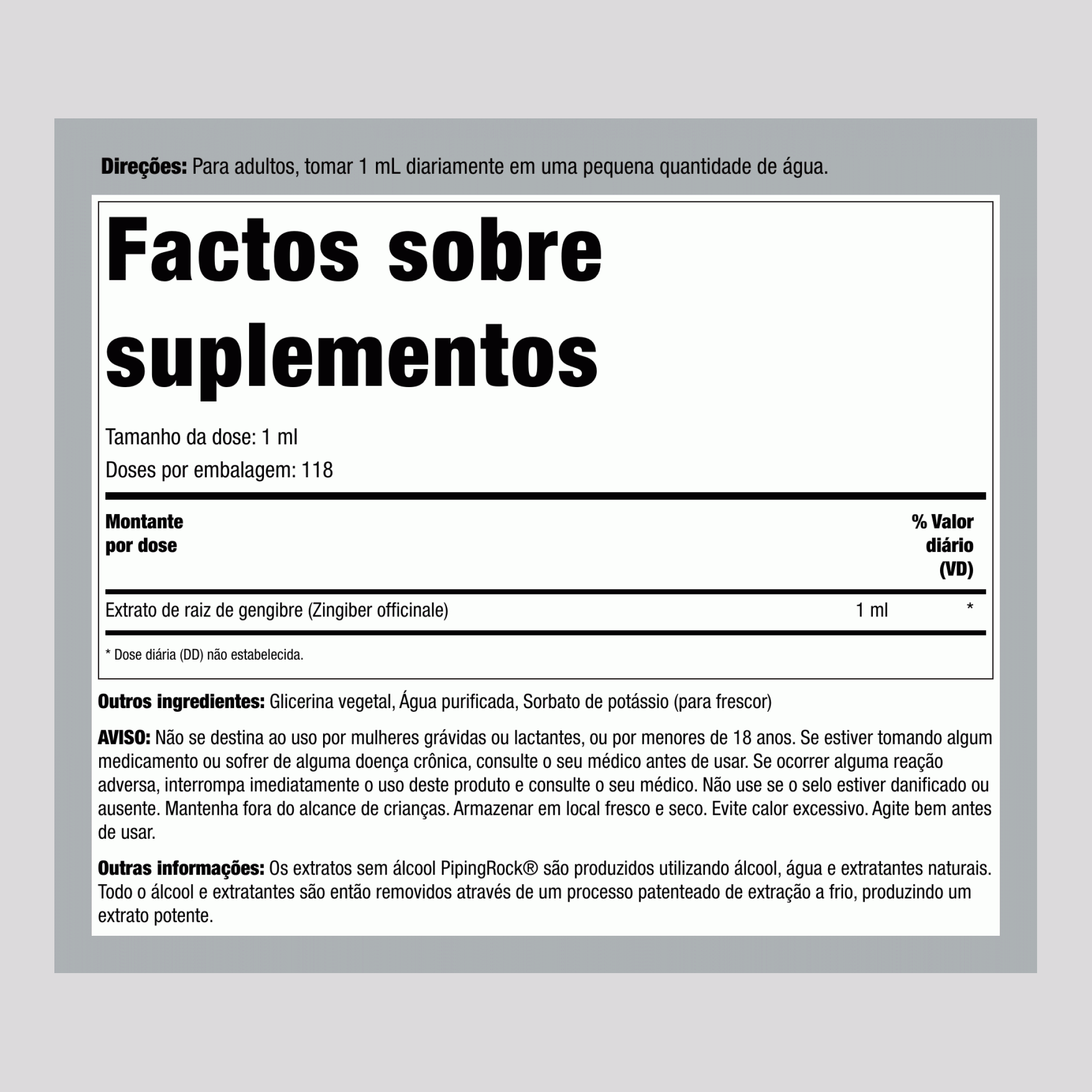 Extrato líquido de raiz de gengibre Sem álcool  4 fl oz 118 ml Frasco conta-gotas   