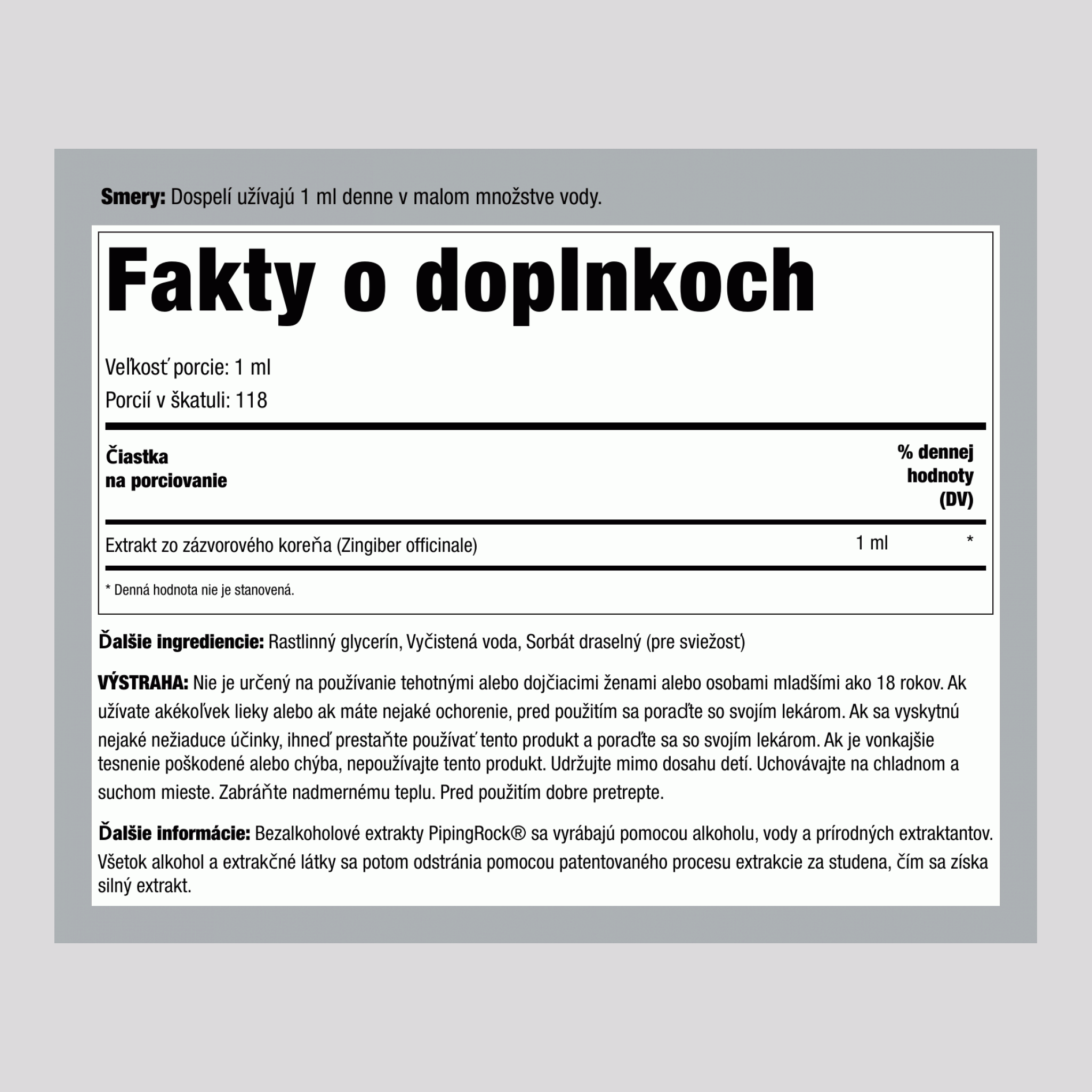 Tekutý extrakt z koreňa zázvoru Bez alkoholu  4 fl oz 118 ml Fľaša na kvapkadlo   