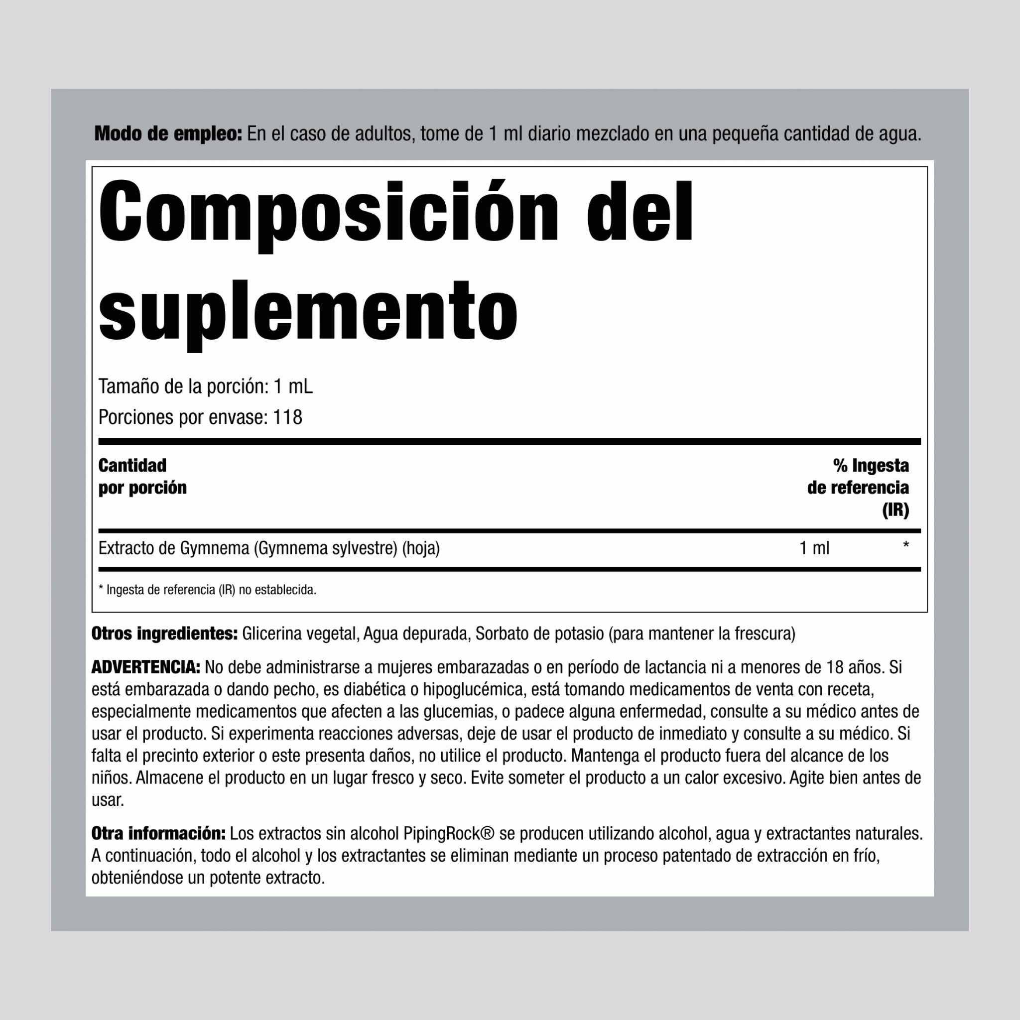 Extracto Líquido de Hoja de Gymnema Sylvestre Sin Alcohol, 4 fl oz (118 mL) Botella con Gotero