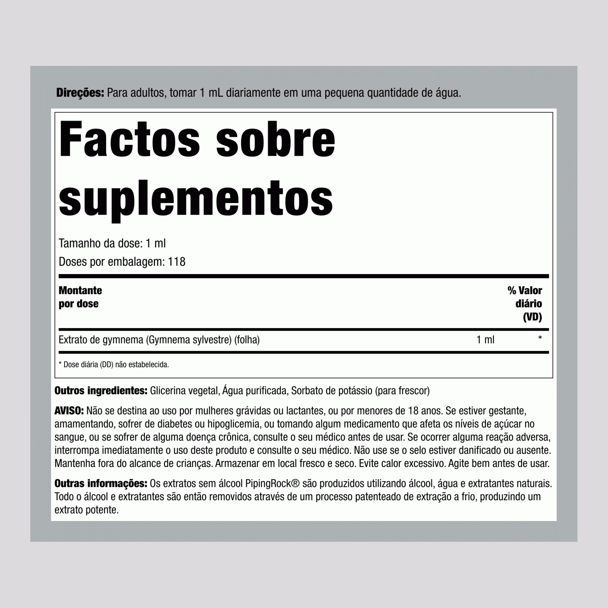 Extrato Líquido de Folha de Gymnema Sylvestre Sem Álcool, Garrafa com Conta-gotas de 118 mL