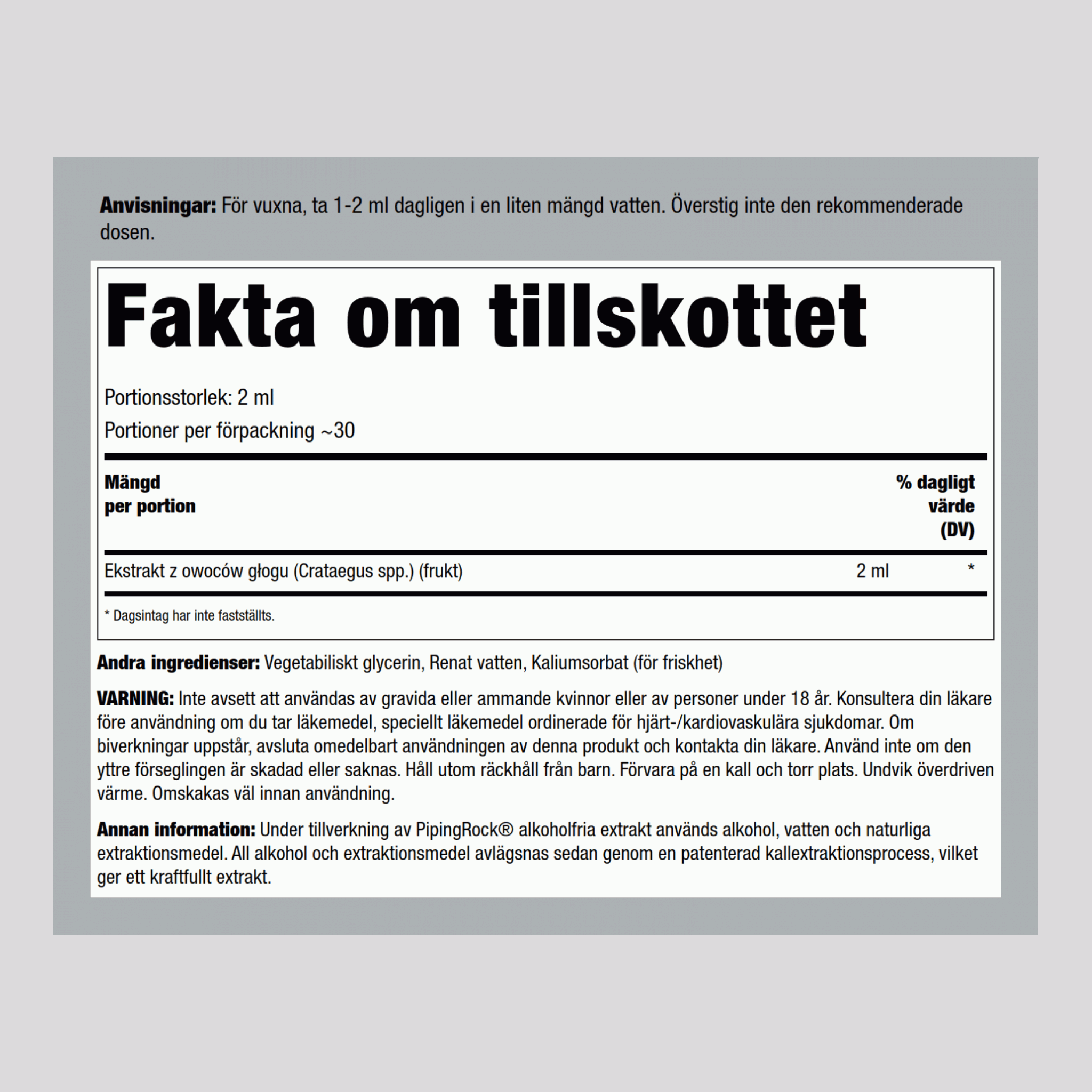 Flytande extrakt av hagtornsbär och hagtornsblomma (alkoholfri) 4 fl oz 118 ml Pipettflaska   