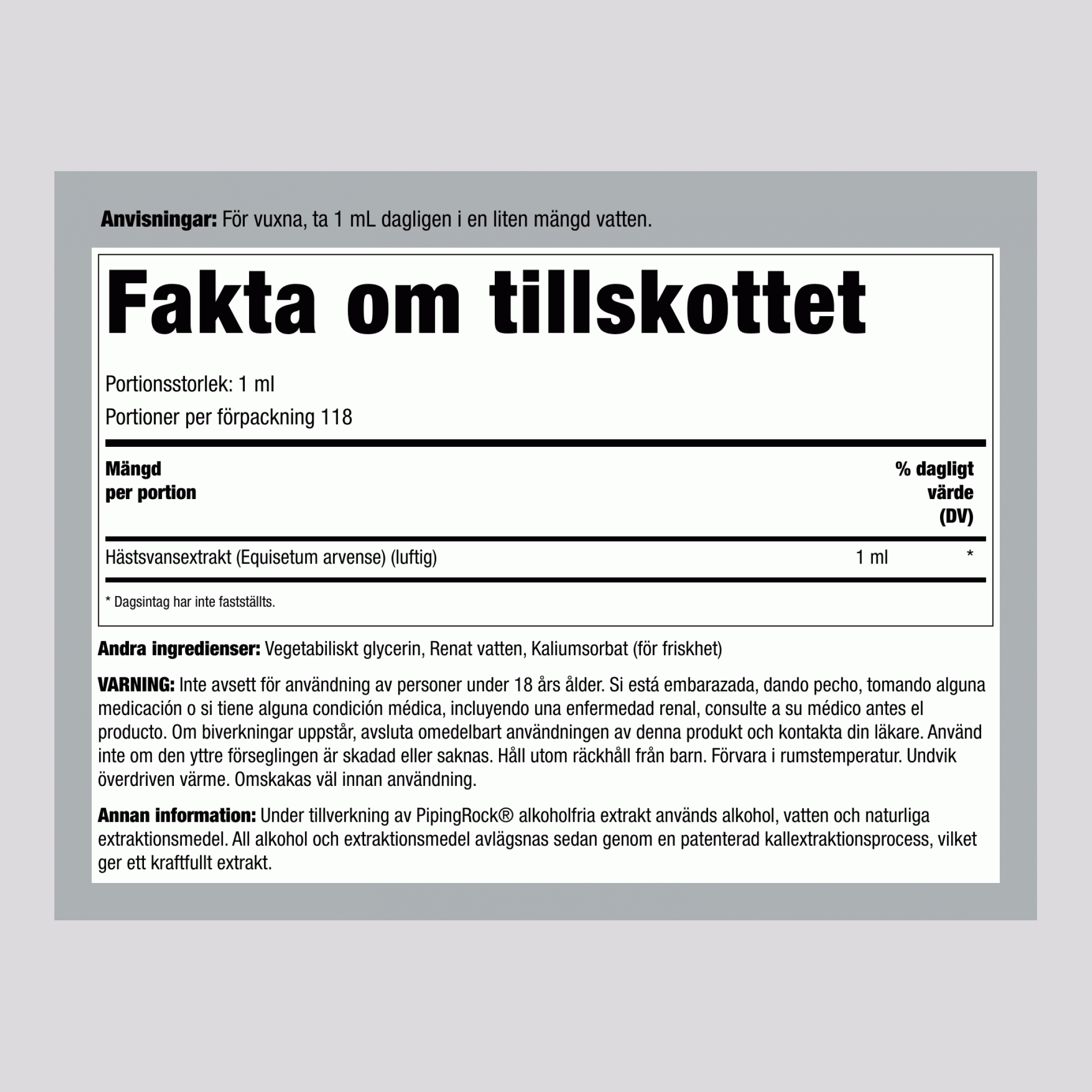 Flytande extrakt av åkerfräken (alkoholfri) 4 fl oz 118 ml Pipettflaska   