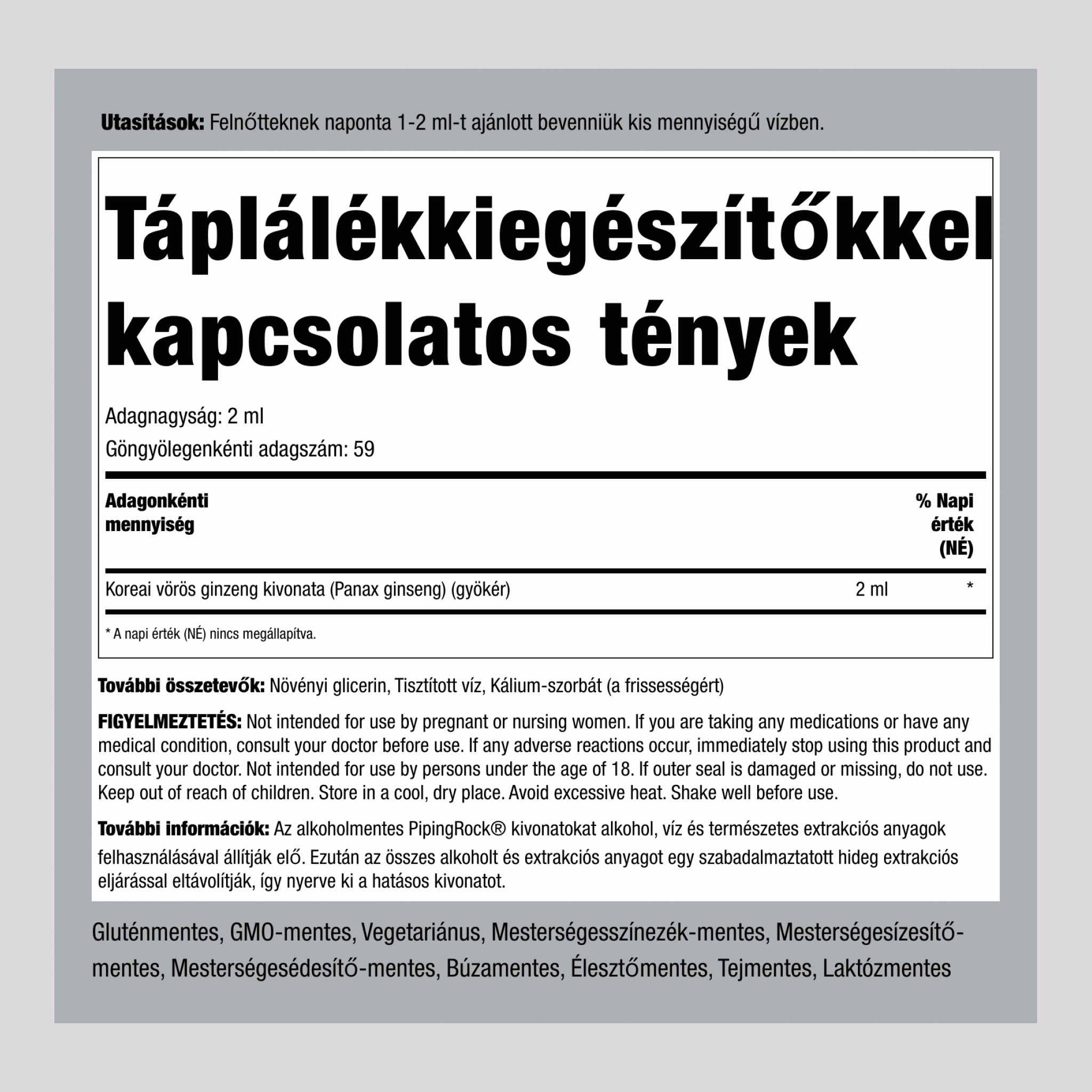Koreai ginzeng folyékony kivonata, alkoholmentes 4 fl oz 118 ml Cseppentőpalack   