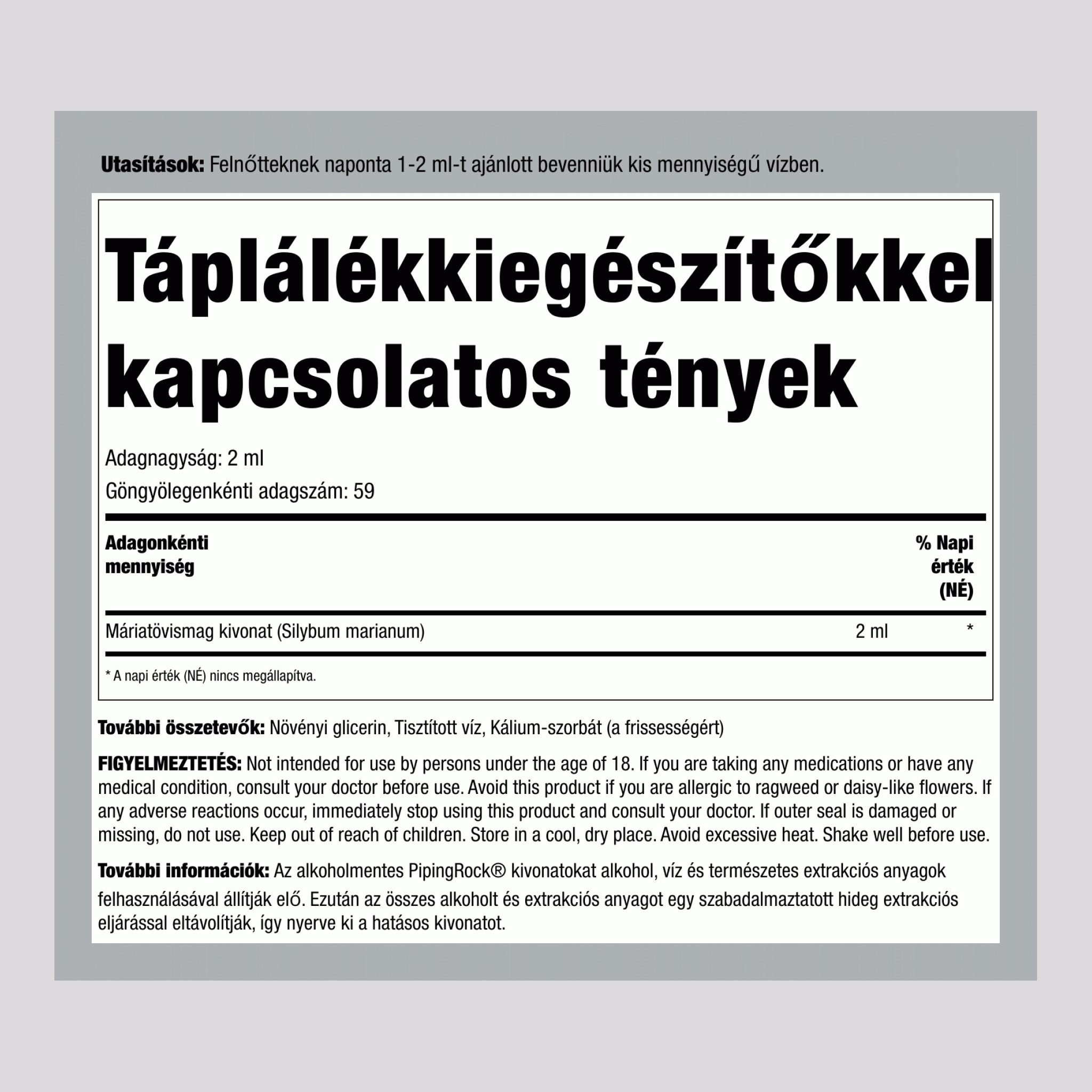 Máriatövismag folyékony kivonat alkoholmentes 4 fl oz 118 ml 