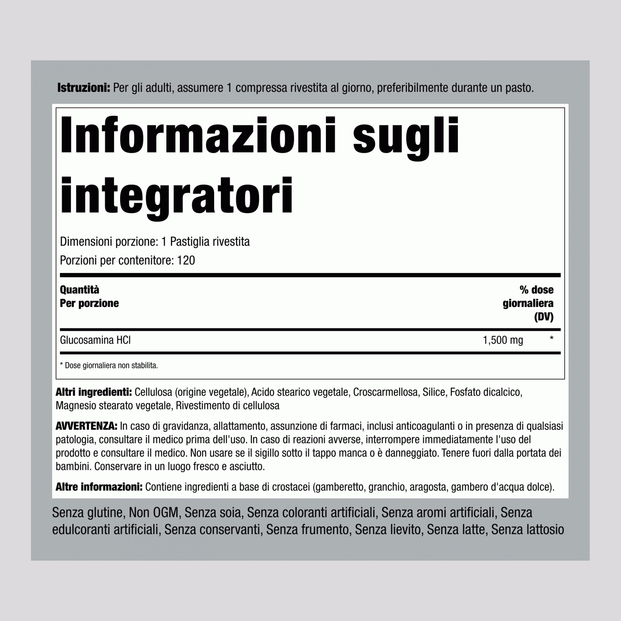 Mega Glucosamina HCI 1500 mg 120 Pastiglie rivestite 2 Bottiglie   