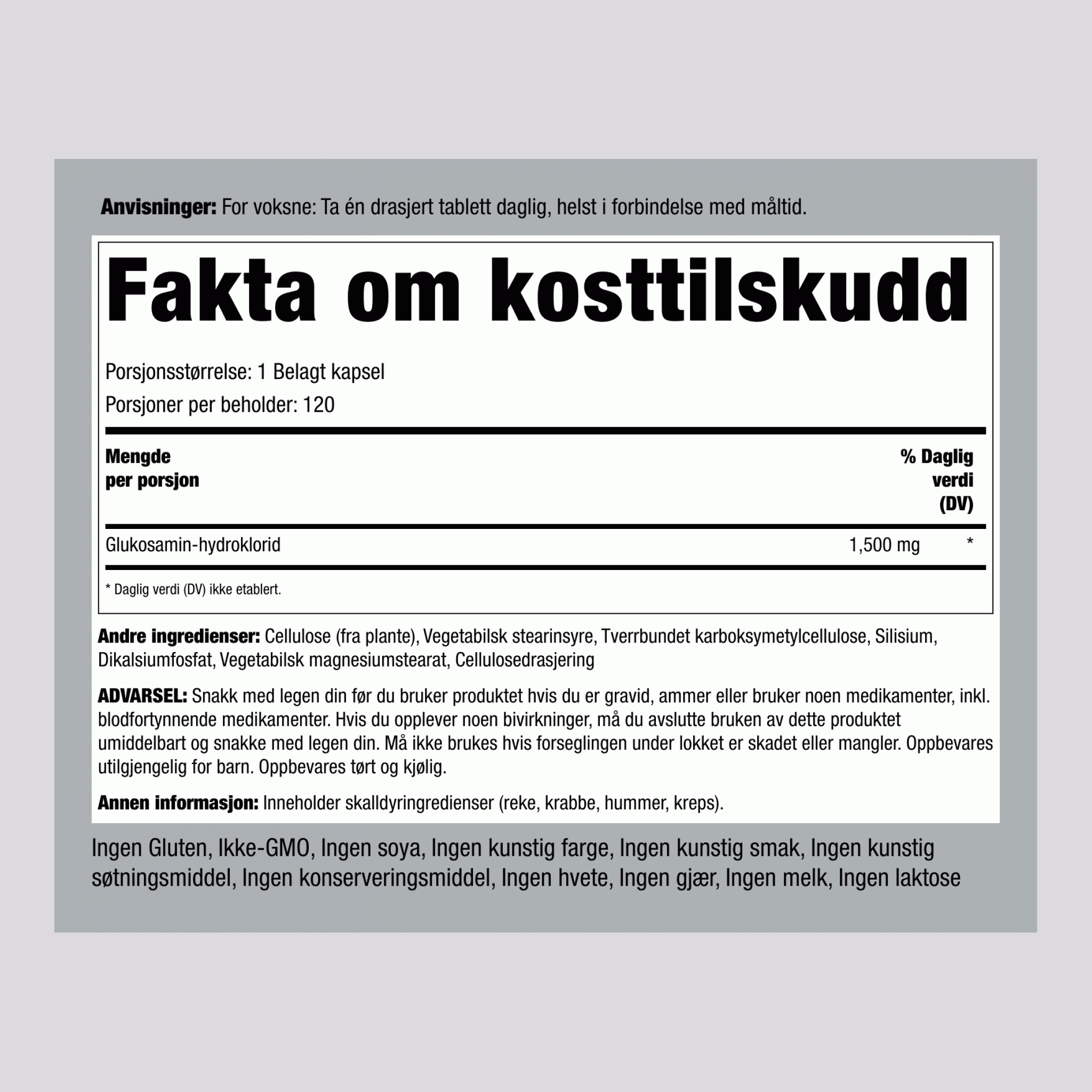 Megaglukosamin HCI 1500 mg 120 Belagte kapsler 2 Flasker   