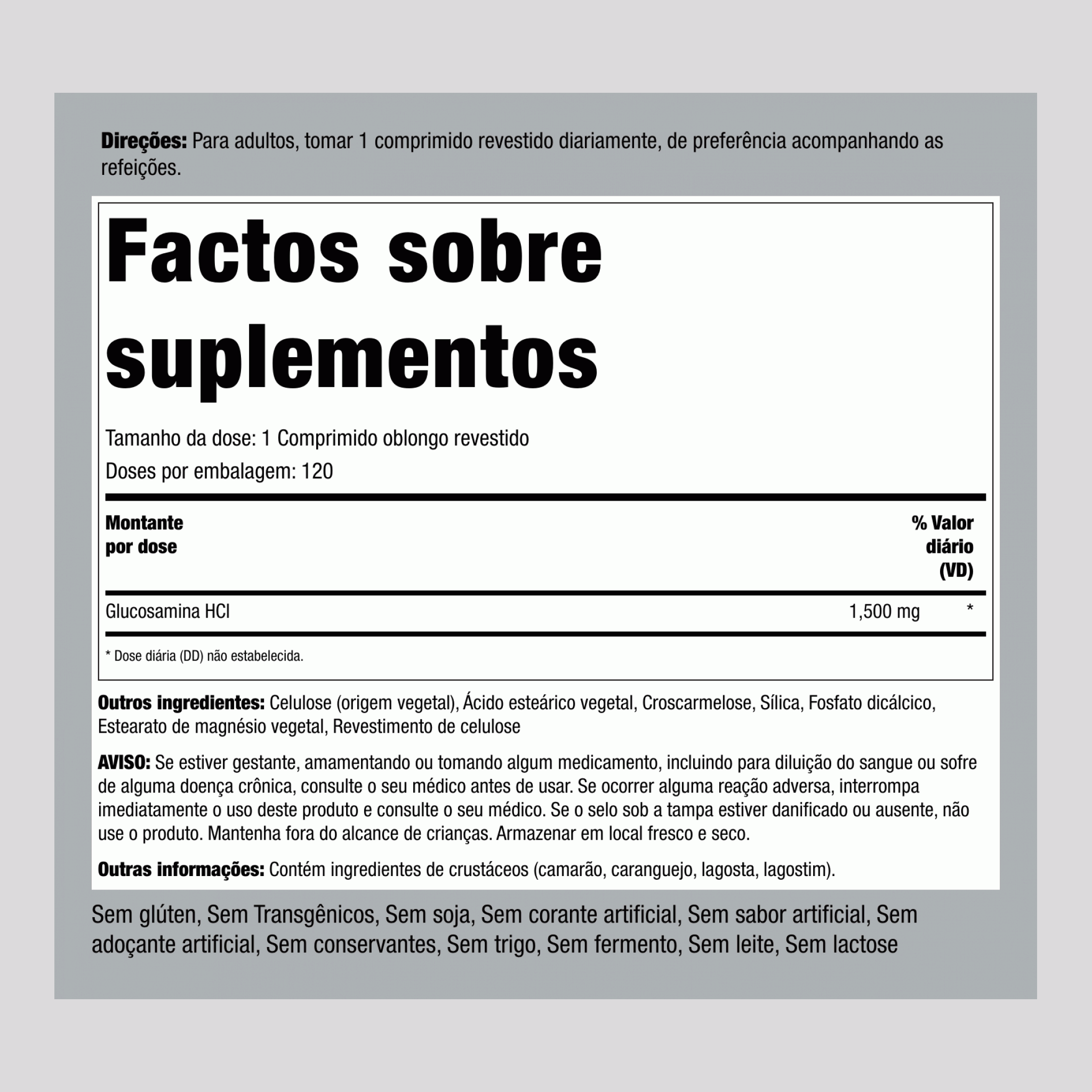 Mega Glucosamina HCI 1500 mg 120 Comprimidos oblongos revestidos 2 Frascos   