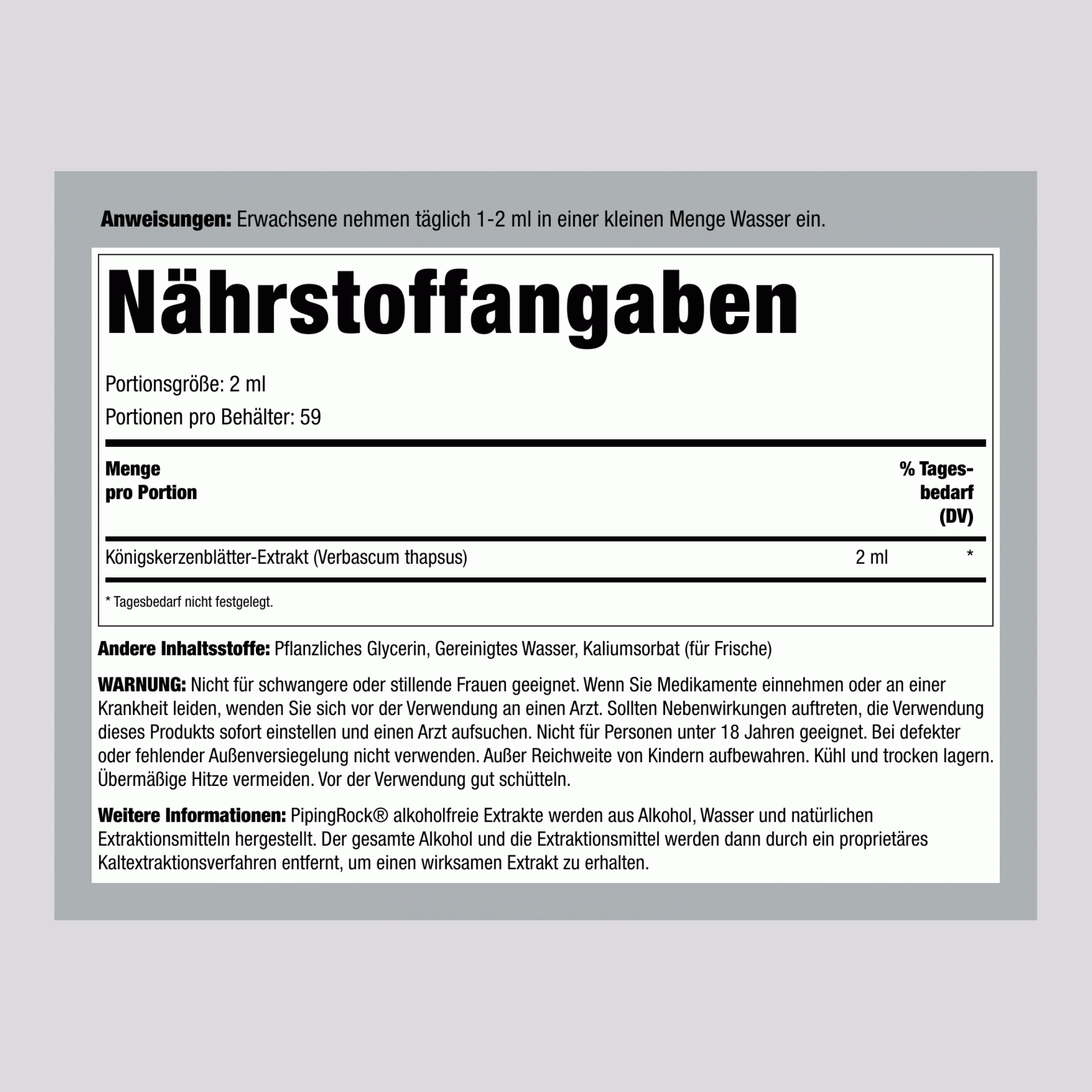 Königskerzenblatt-Flüssigextrakt, alkoholfrei,  4 fl oz 118 ml Tropfflasche