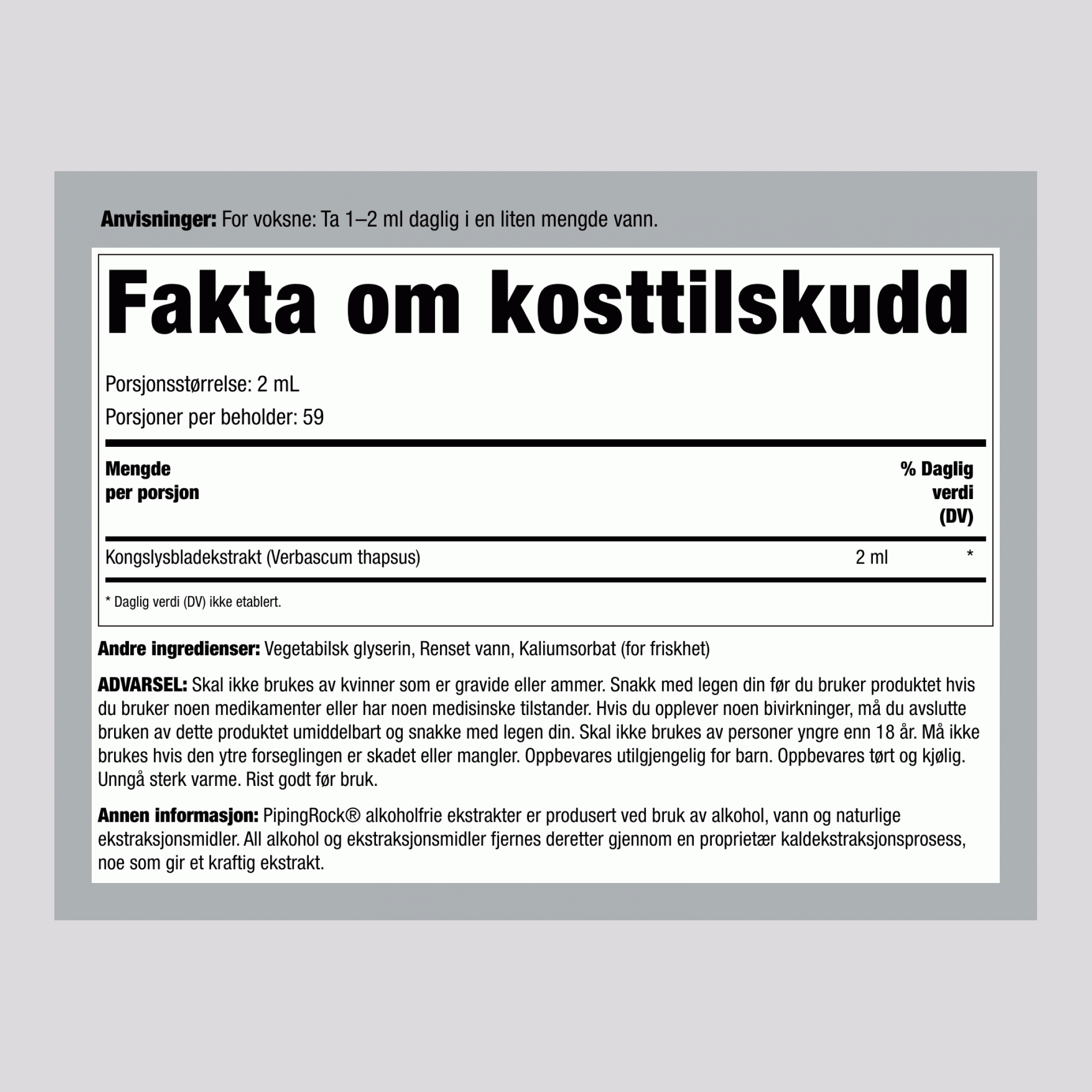 Flytende ekstrakt av Kongelys-blader - alkoholfri,  4 ounce 118 ml Pipetteflaske