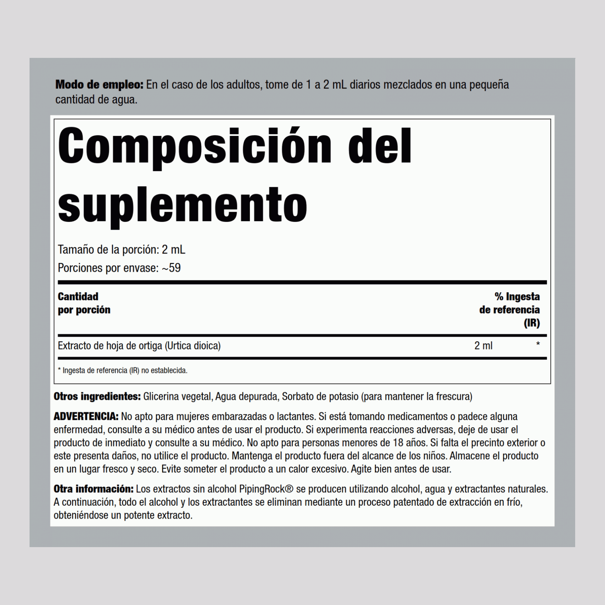 Extracto Líquido de Hoja de Ortiga Sin Alcohol, Frasco de 4 fl oz (118 mL) con Gotero