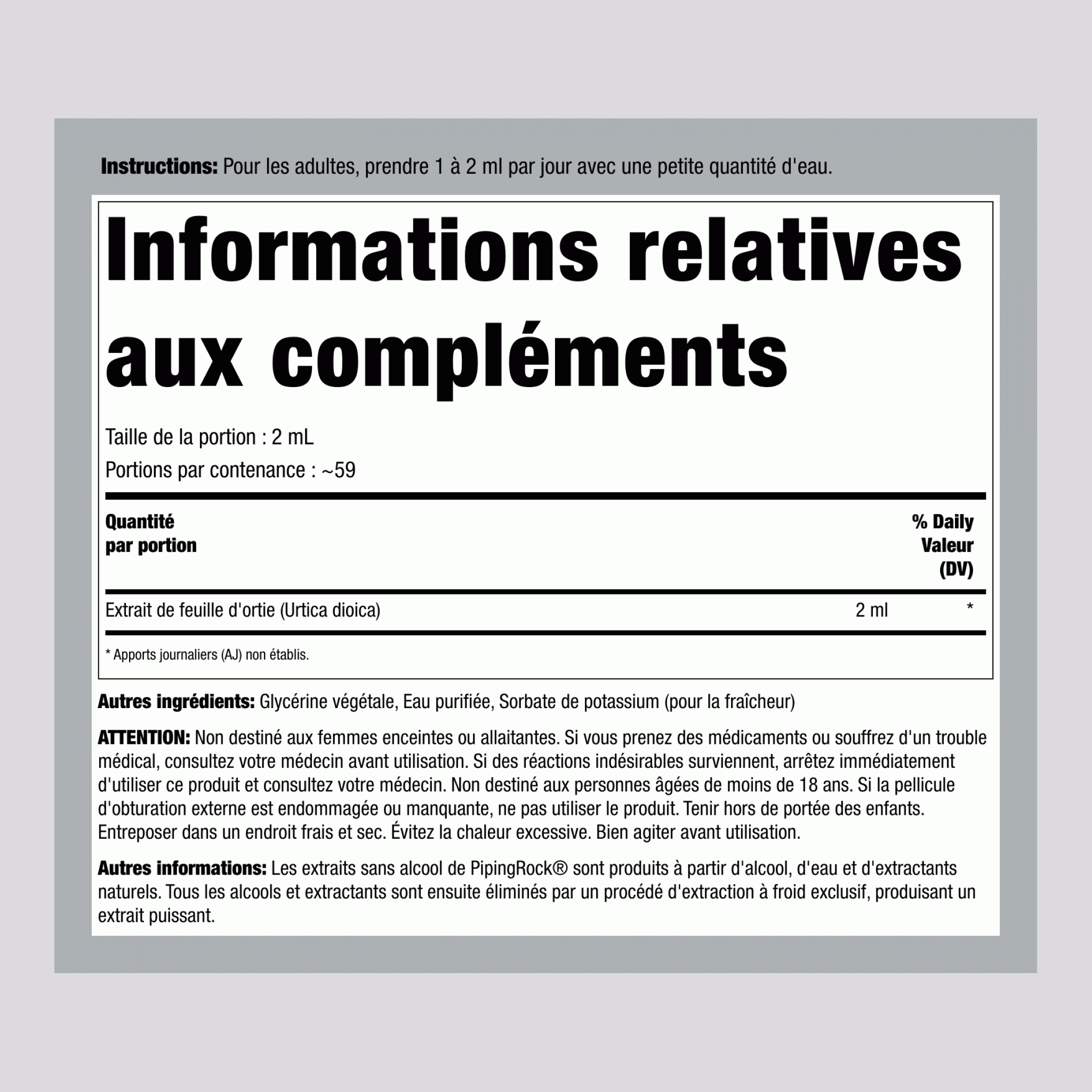 Extrait Liquide de Feuille d'Ortie Sans Alcool, Flacon Compte-Gouttes de 118 mL (4 fl oz)