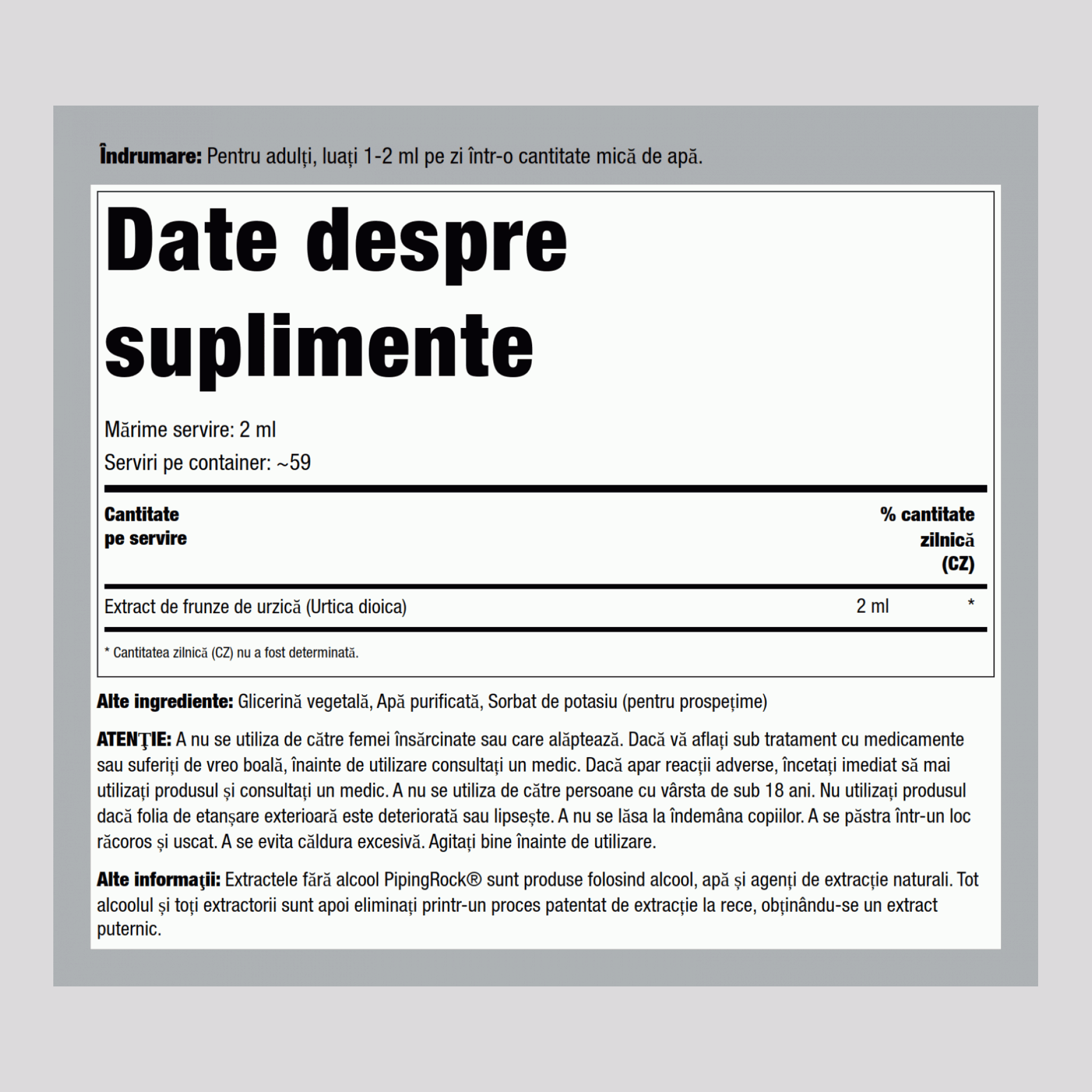 Extract lichid de frunză de urzică fără alcool, 118 mL (4 oz liq.) sticlă cu picurător