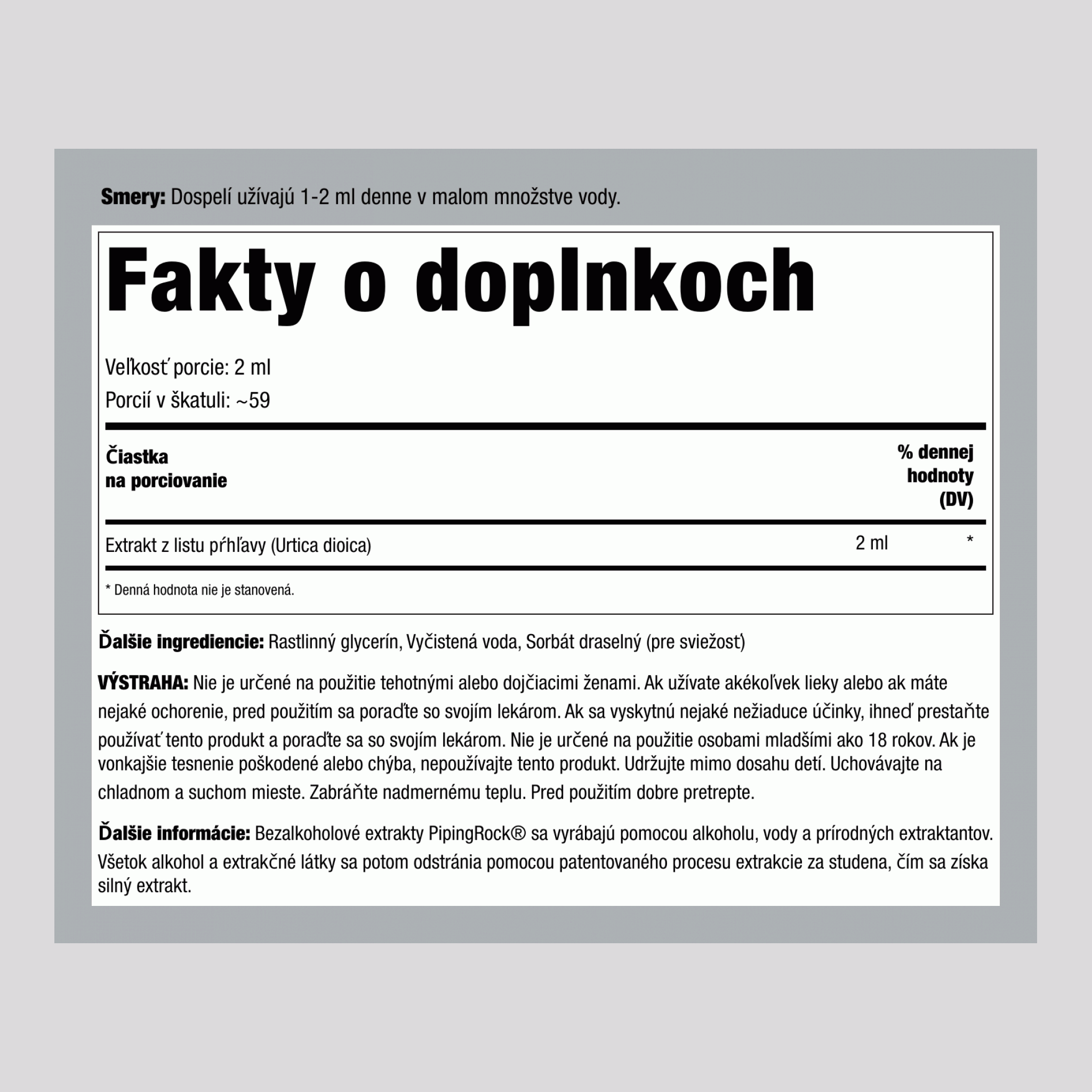 Tekutý extrakt z listu žihľavy bez alkoholu, 4 fl oz (118 mL) fľaštička s kvapkadlom