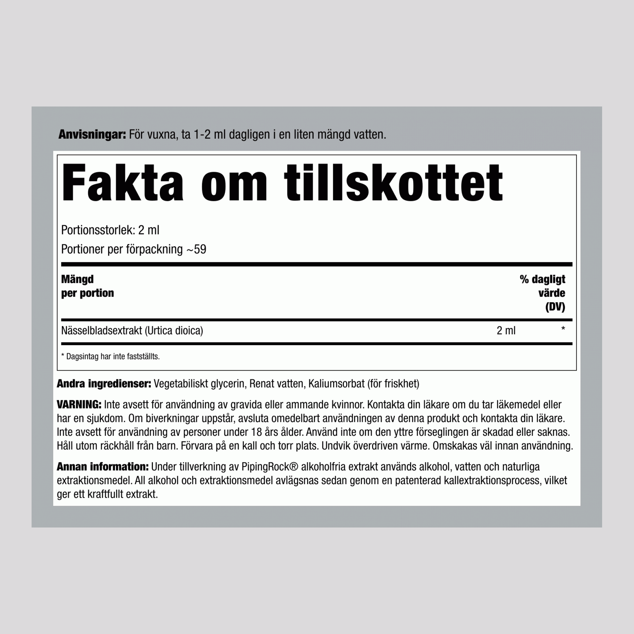 Nässla Blad Vätskeextrakt Alkoholfritt, 118 ml Droppflaska