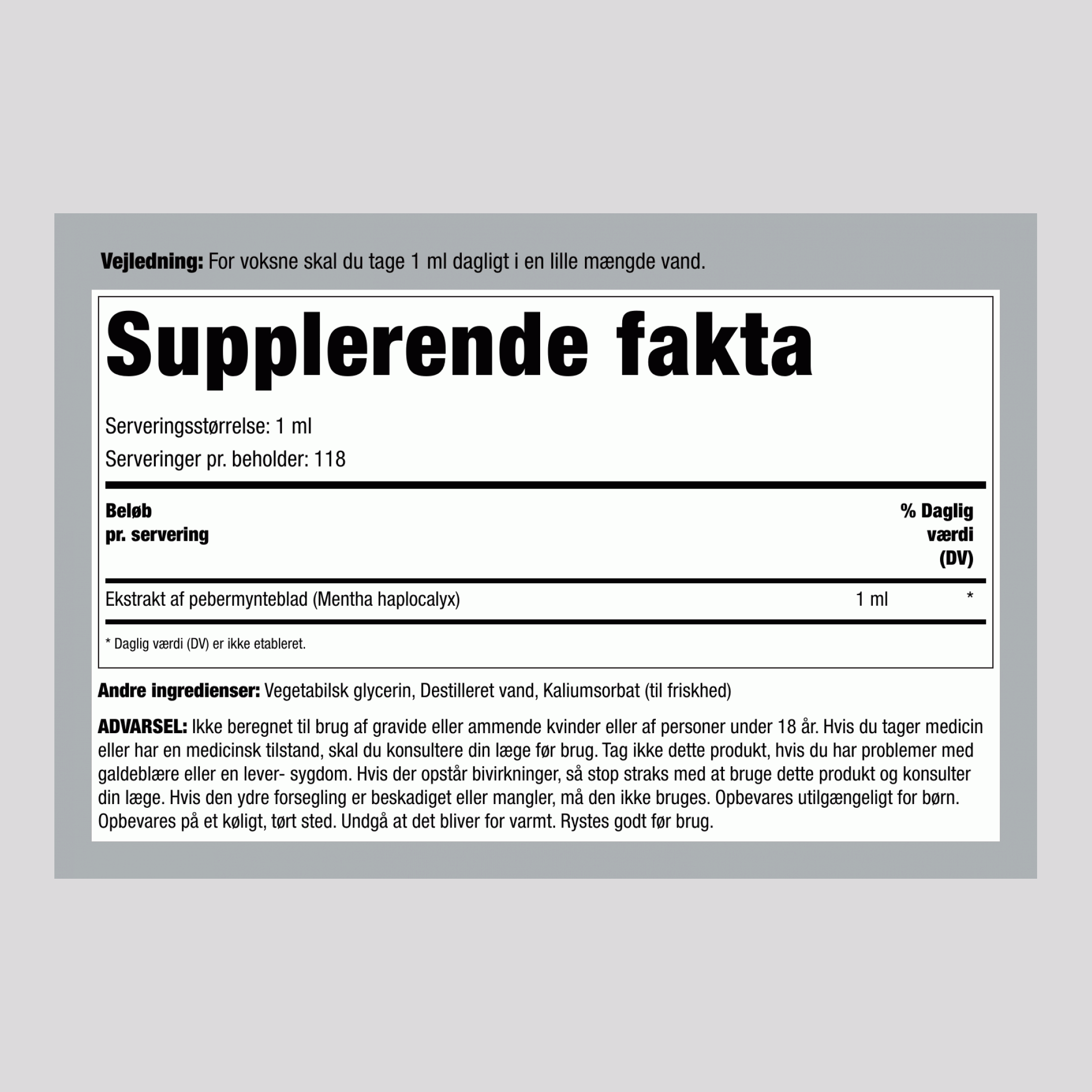 Pebermynteblad Flydende Ekstrakt Alkohol Frit, 4 fl oz (118 mL) Pippetteflaske