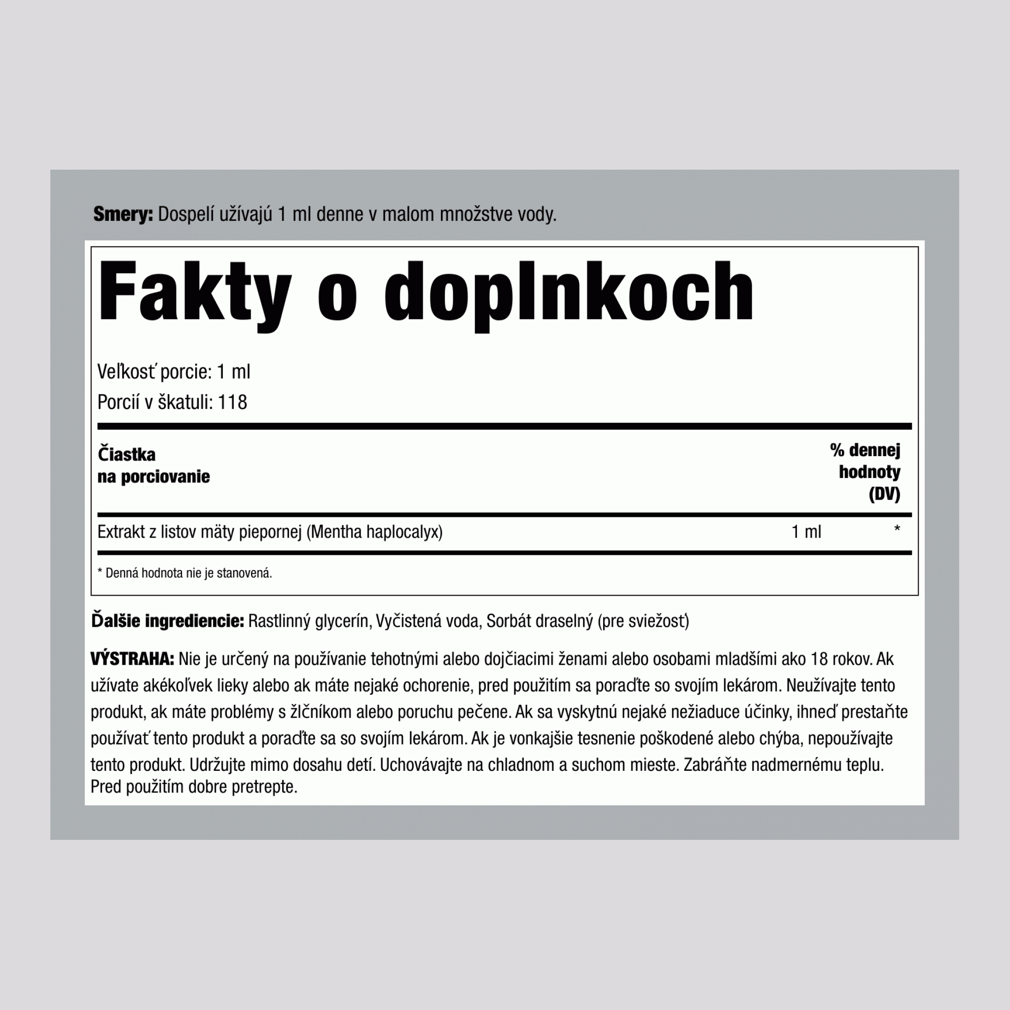 Extrakt z mäty piepornej bez alkoholu, 118 ml (4 fl oz) kvapkacia fľaša