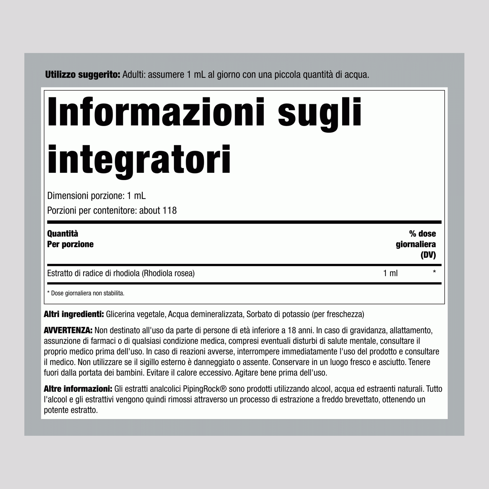 Estratto Liquido di Rhodiola senza Alcol, Bottiglia con Contagocce da 4 fl oz (118 mL)