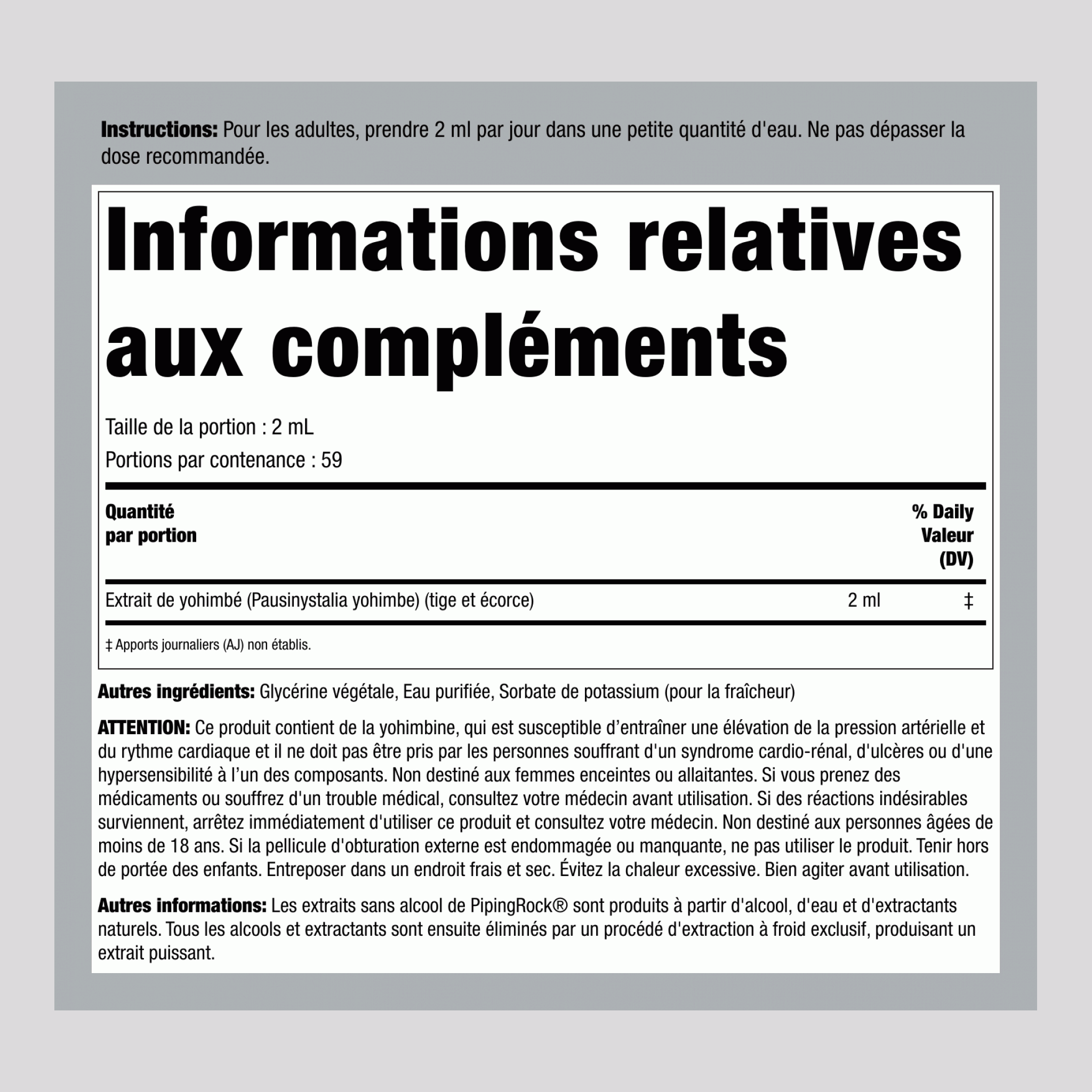 Extrait liquide de Super yohimbé Max Sans alcool  4 onces liquides 118 ml Compte-gouttes en verre   