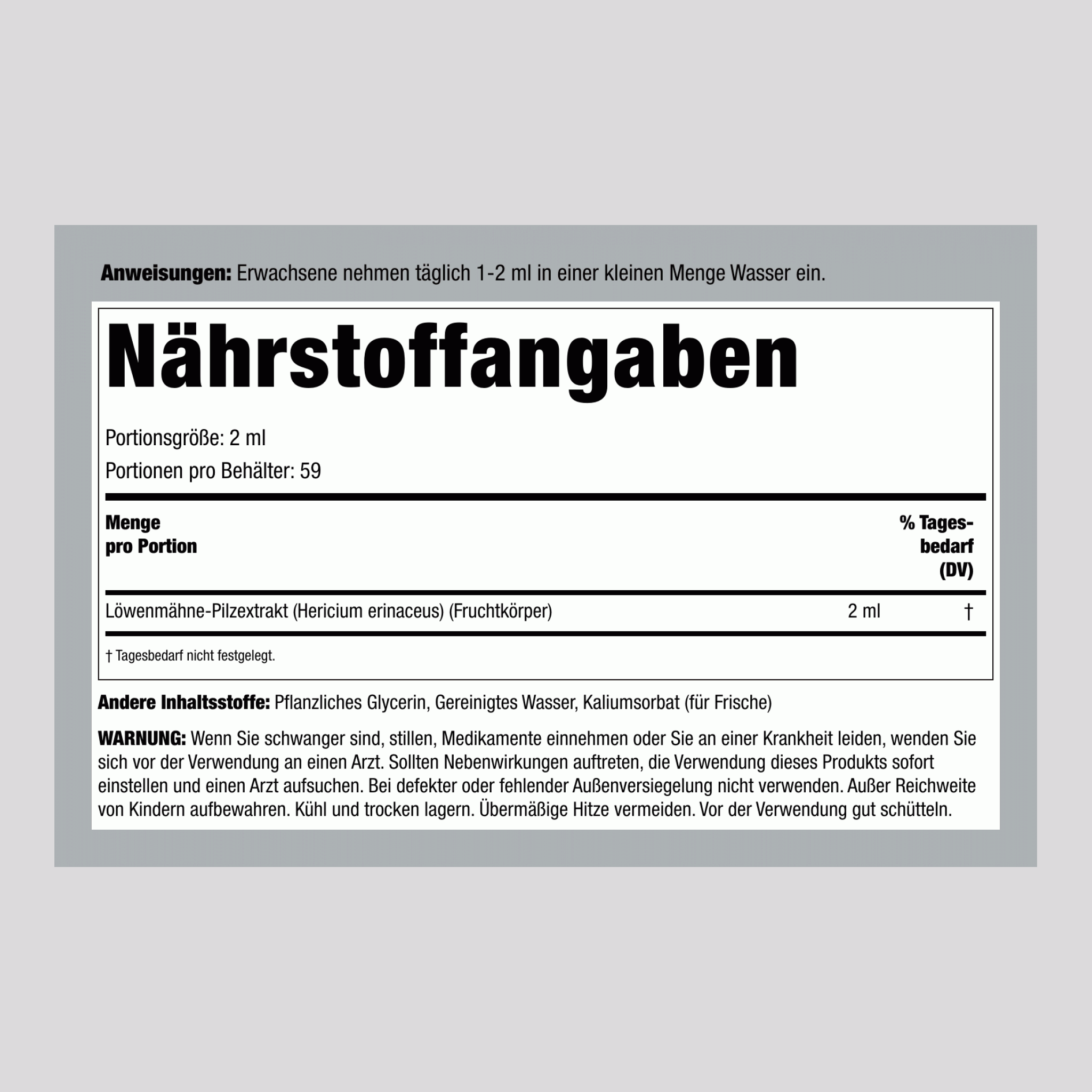 Löwenmähne-Flüssigextrakt 4 fl oz 118 ml Tropfflasche   