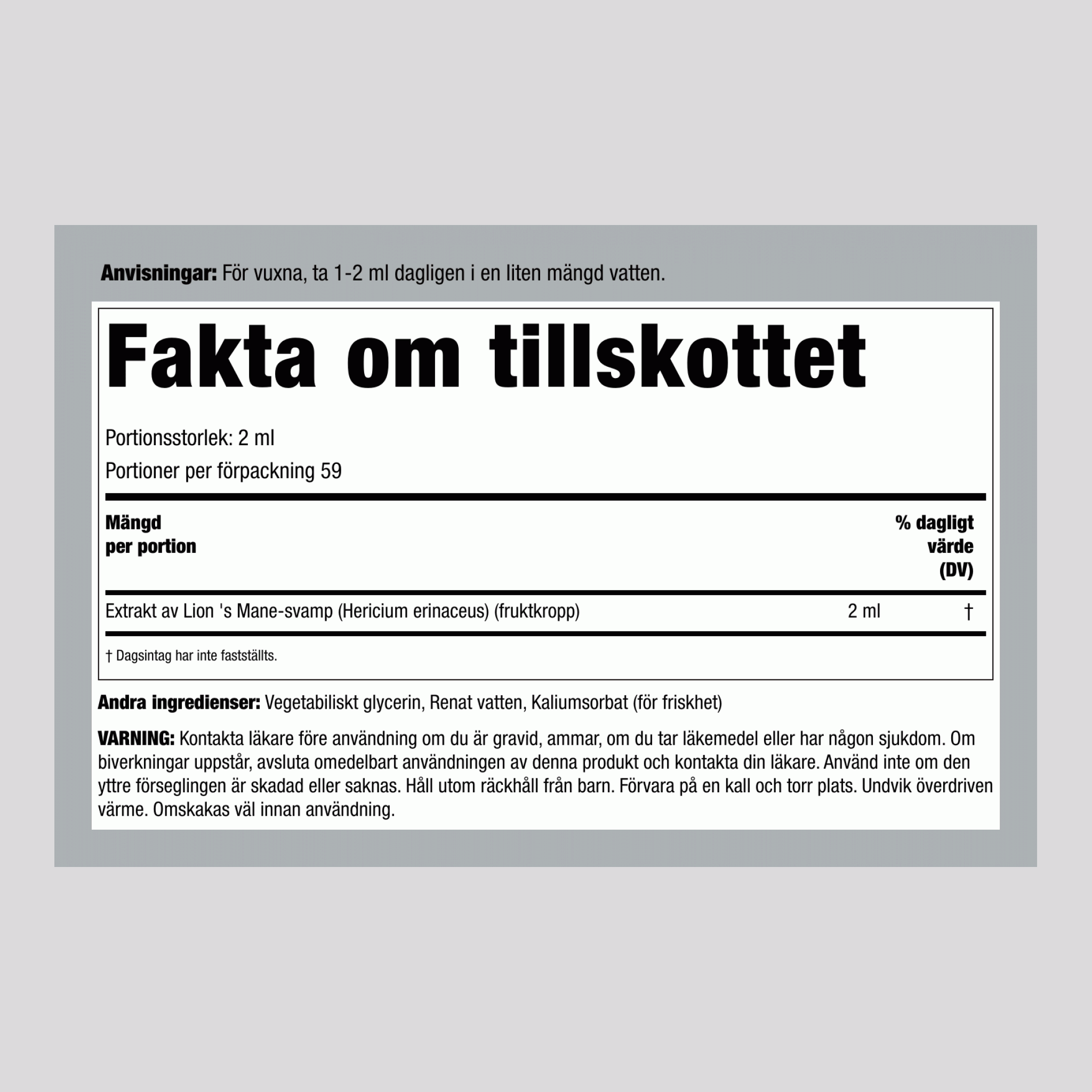 Flytande extrakt från igelkottstaggsvamp 4 fl oz 118 ml Pipettflaska   