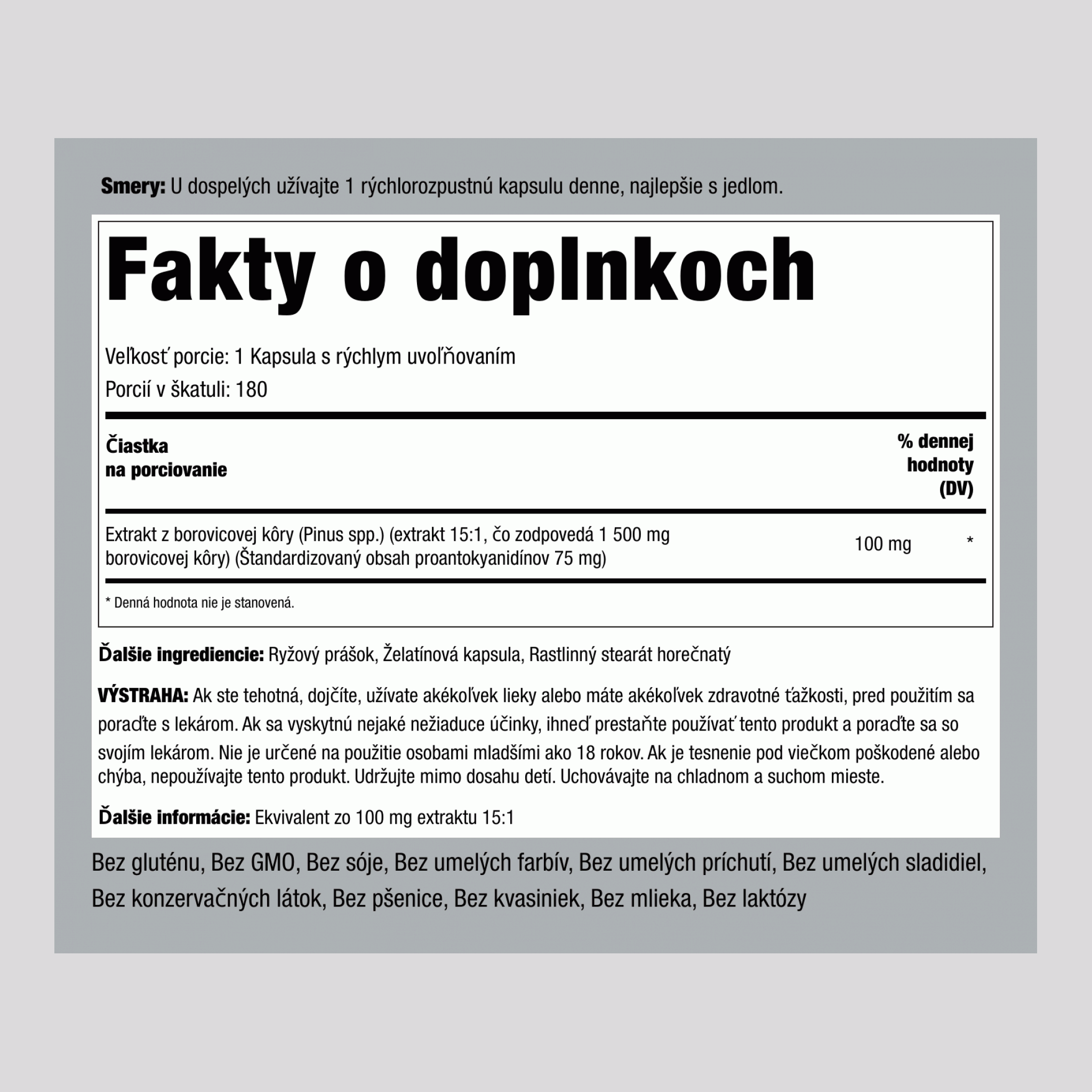 Extrakt z borovicovej kôry  1500 mg 180 Kapsule s rýchlym uvoľňovaním     