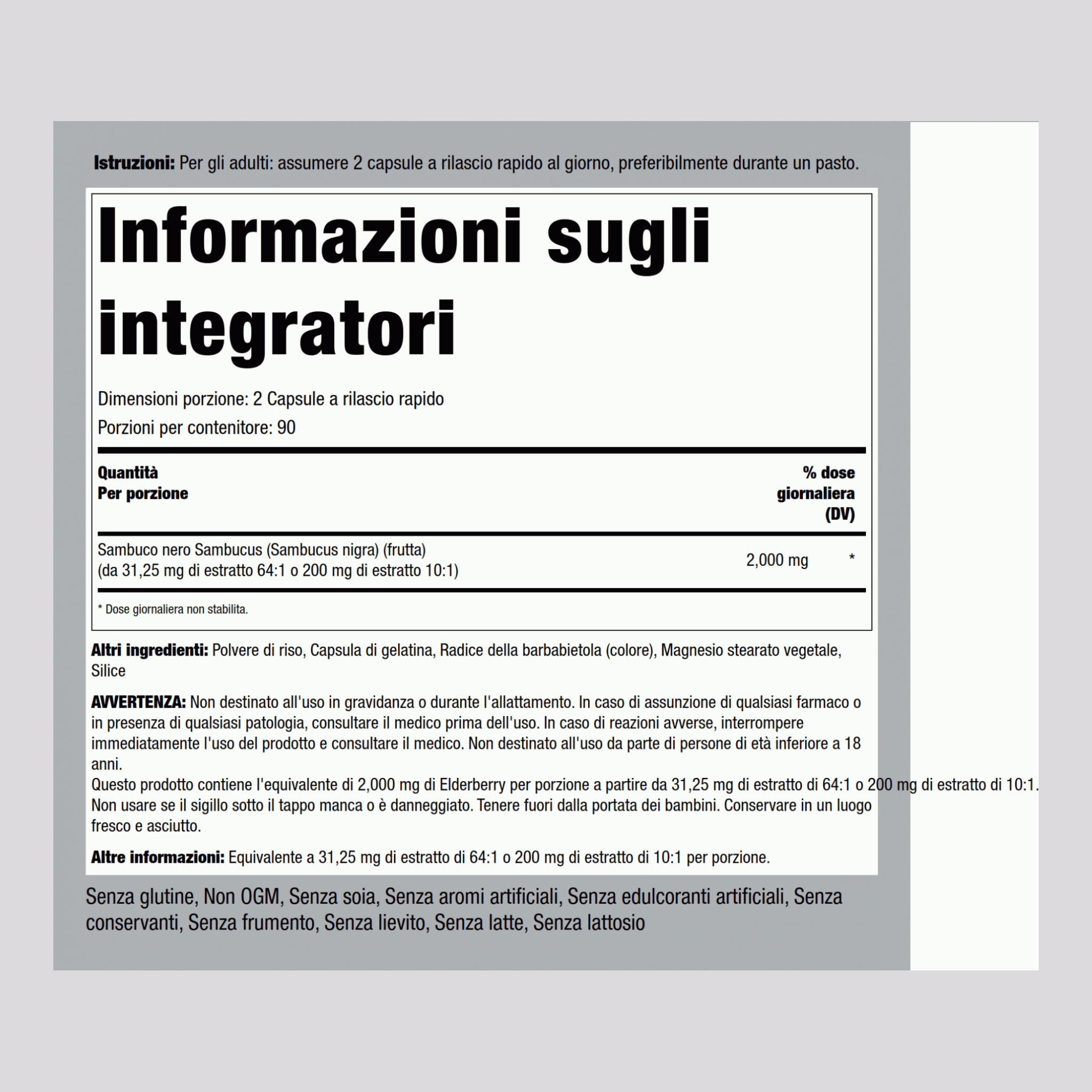 Sureau Sambucus,  2000 mg (par portion) 180 Gélules à libération rapide 2 Bouteilles