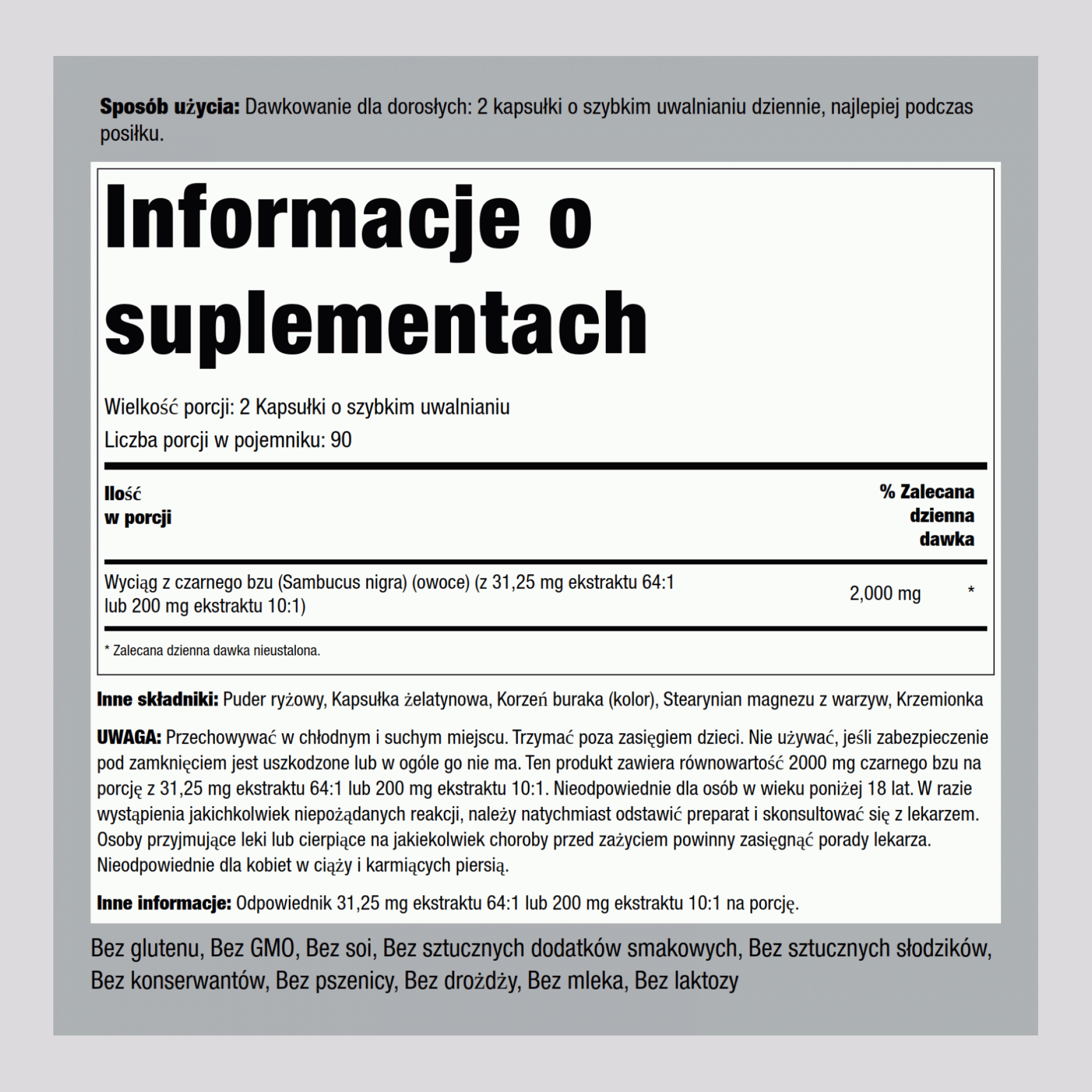 Sureau Sambucus,  2000 mg (par portion) 180 Gélules à libération rapide 2 Bouteilles