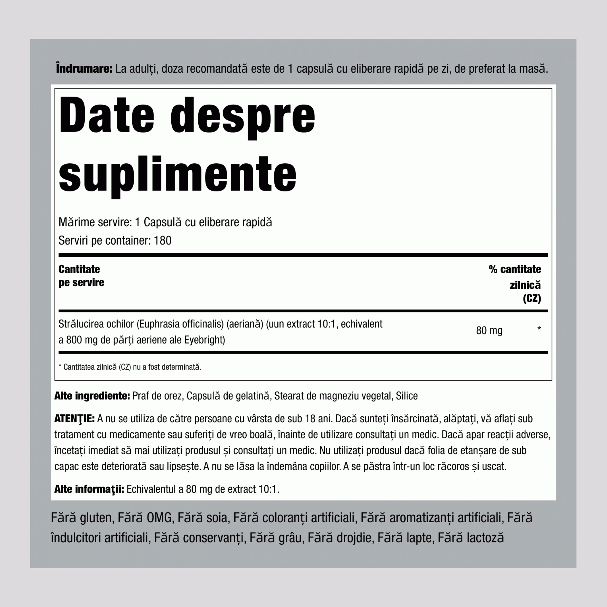 Eyebright 800 mg 180 Capsule cu eliberare rapidă     