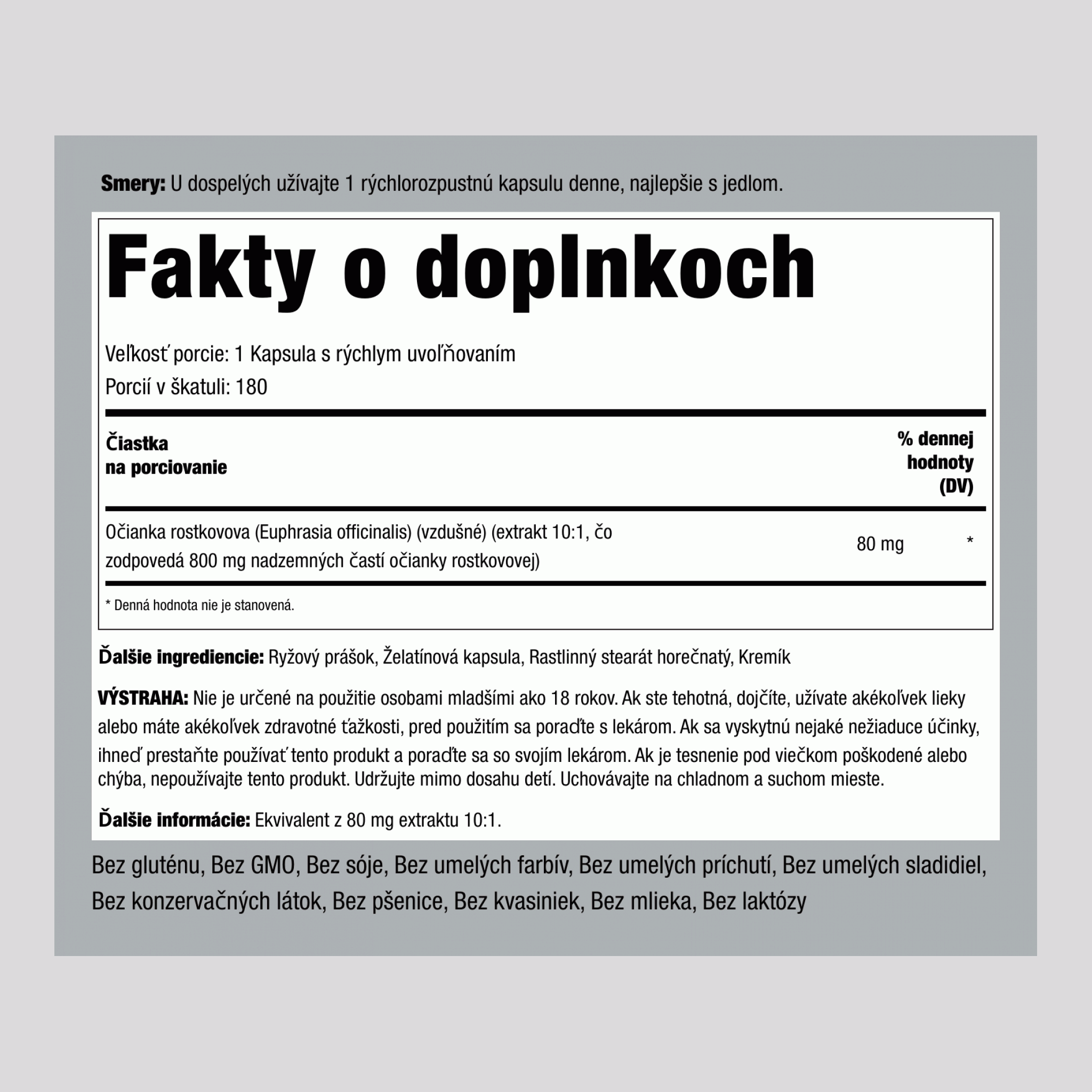 Očianka rostkovova 800 mg 180 Kapsule s rýchlym uvoľňovaním     