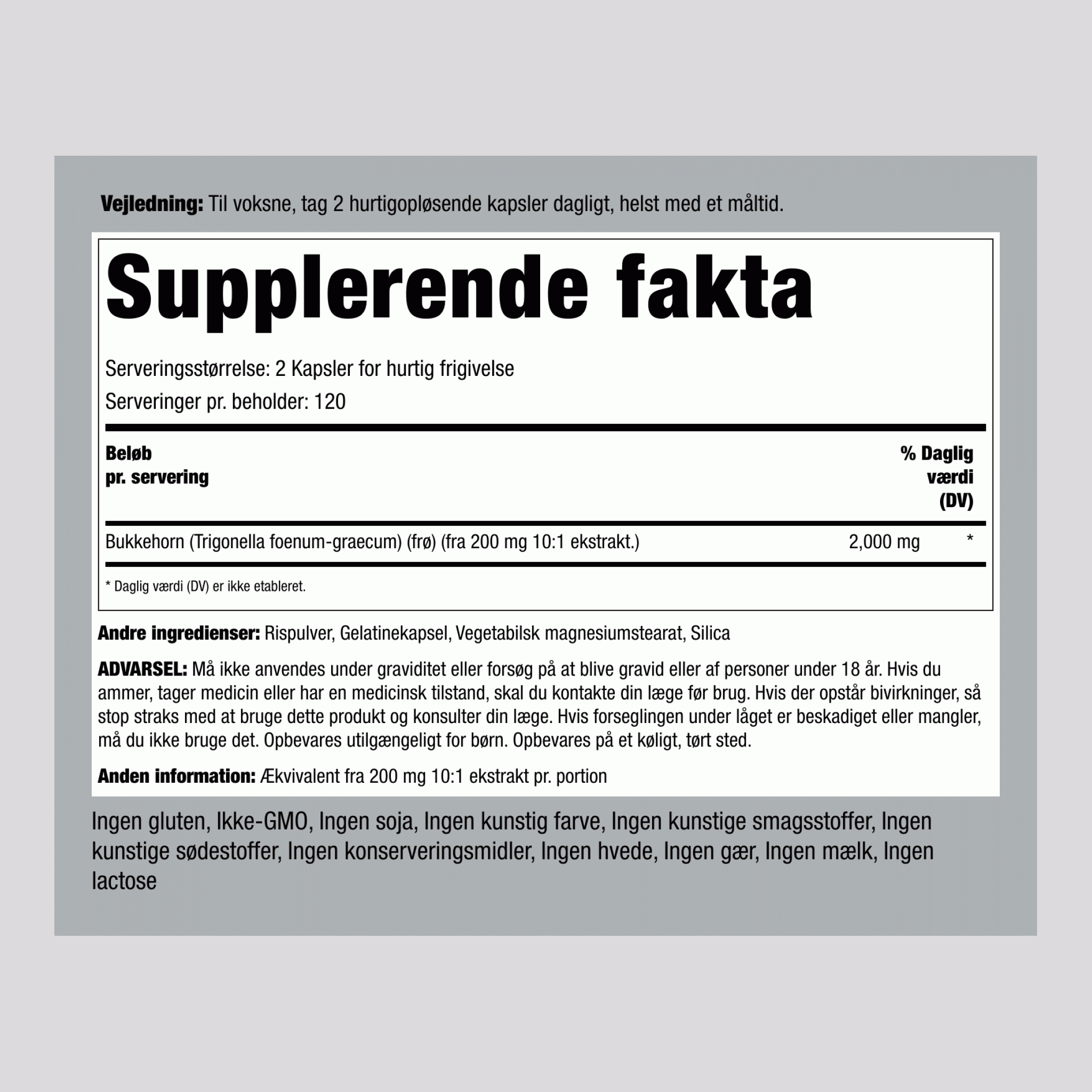 Fenugreek  2000 mg (pr. dosering) 240 Softgel for hurtig frigivelse    