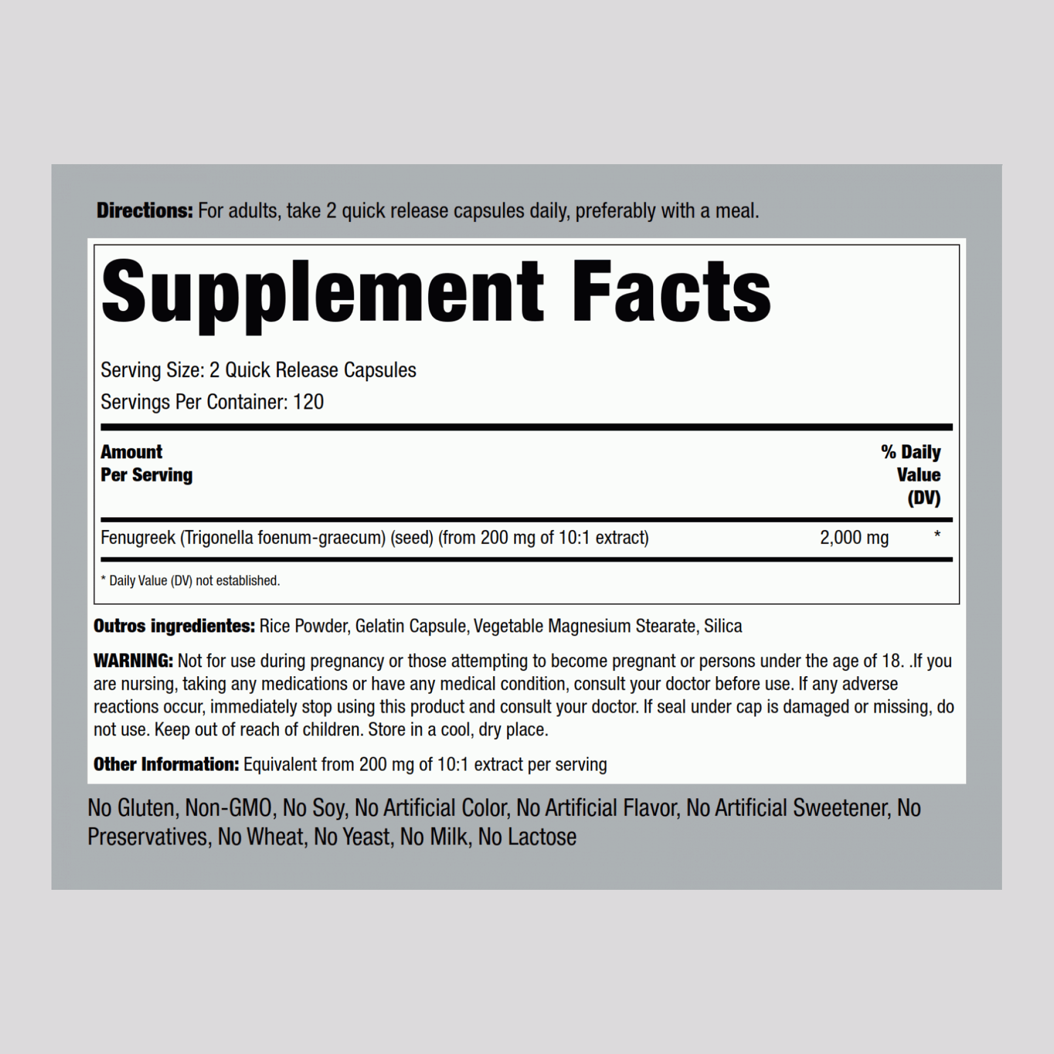 Fenugreek, 2000 mg (per serving), 240 Quick Release Capsules
