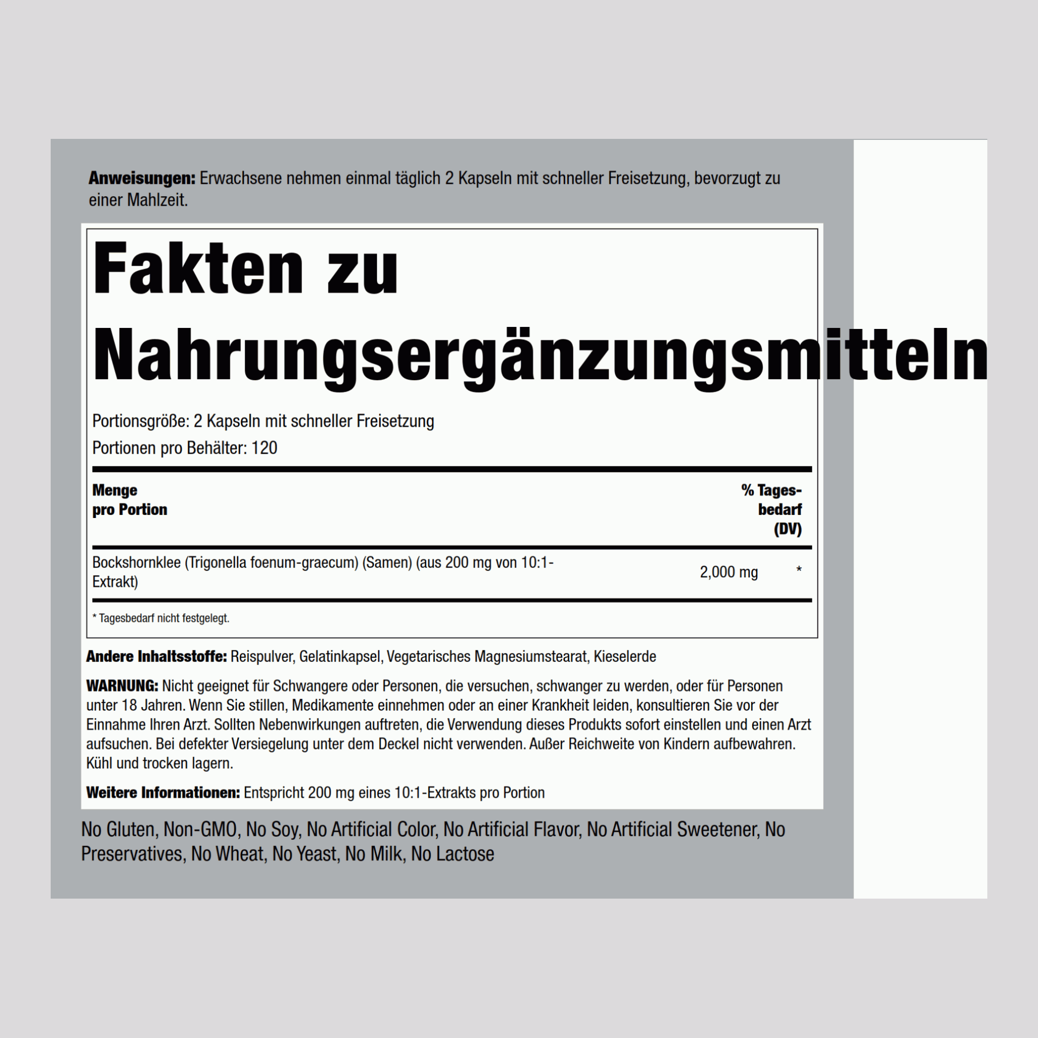Fenugreek, 2000 mg (per serving), 240 Quick Release Capsules, 2  Bottles