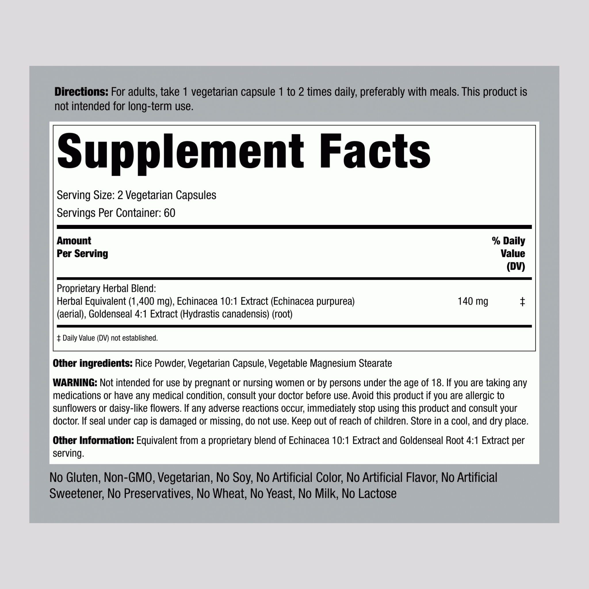 紫花馬蘭菊金印草 1400 毫克 (每份) 120 素食專用膠囊 