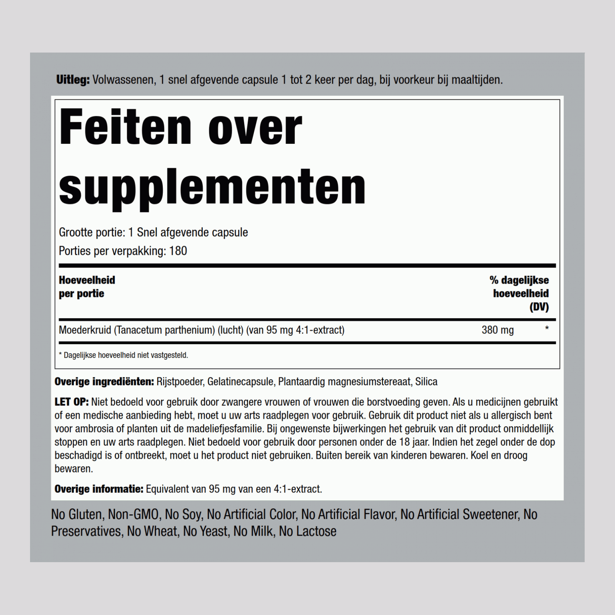 Feverfew  380 mg 180 Snel afgevende capsules     