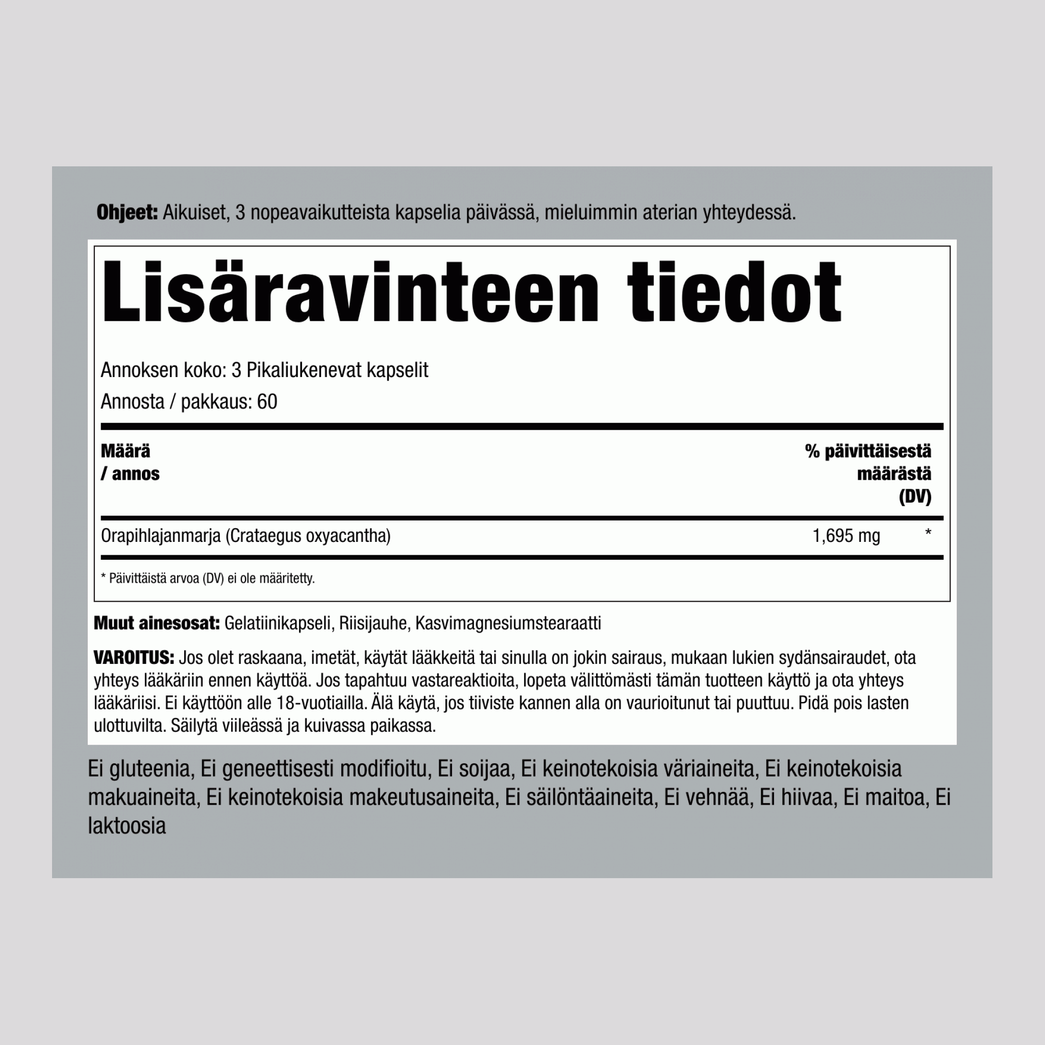 Orapihlajan marja  1695 mg/annos 180 Pikaliukenevat kapselit     