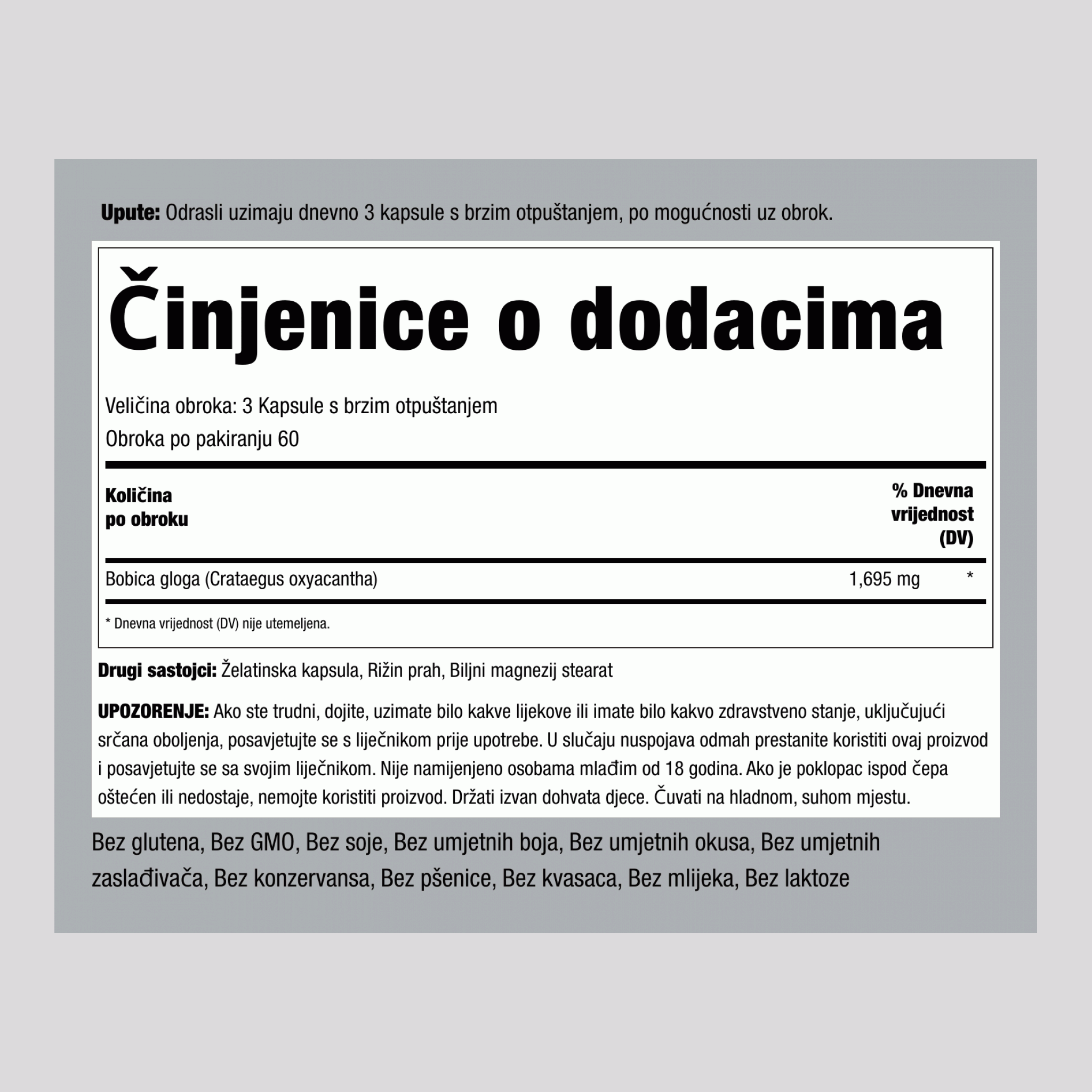 Glogove bobice  1695 mg (po obroku) 180 Kapsule s brzim otpuštanjem     