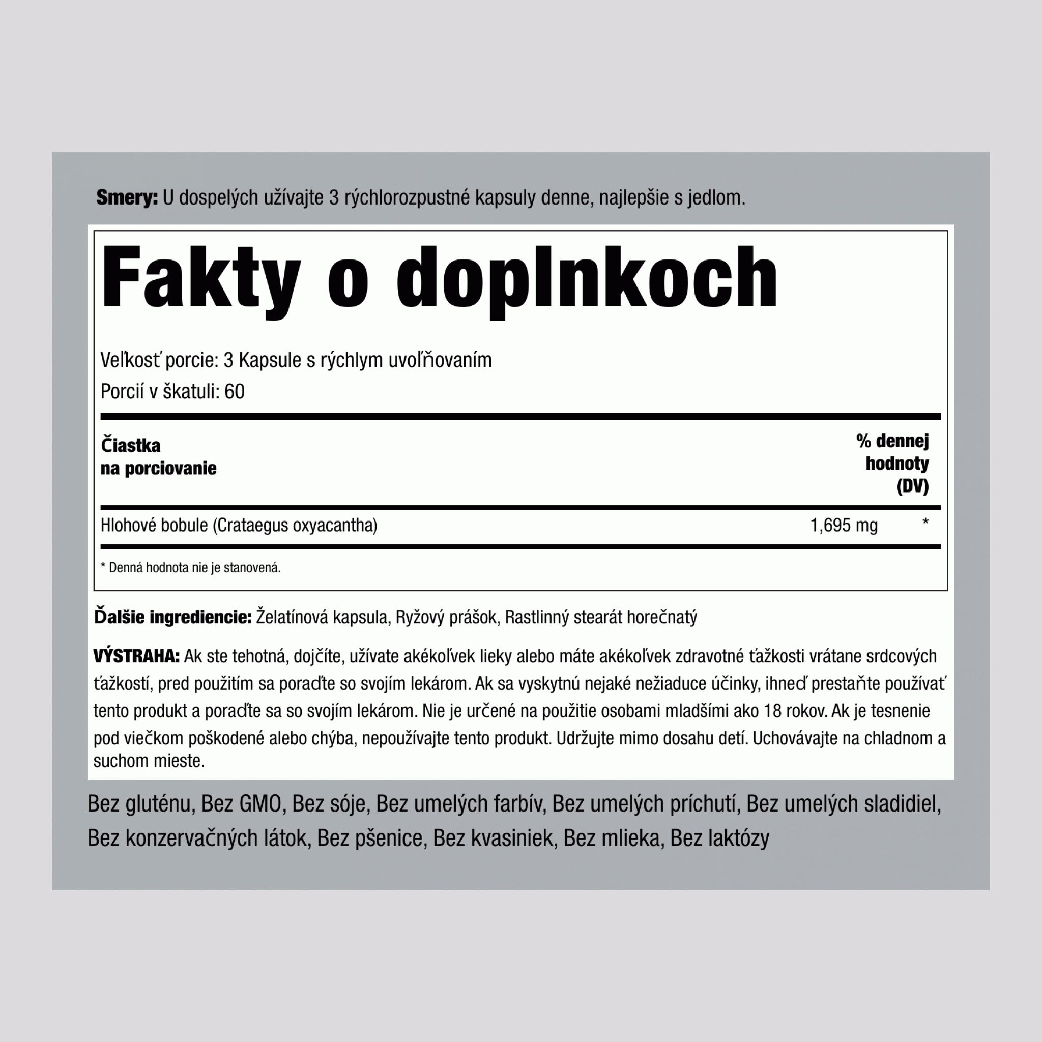 Plody hlohu  1695 mg (v jednej dávke) 180 Kapsule s rýchlym uvoľňovaním     