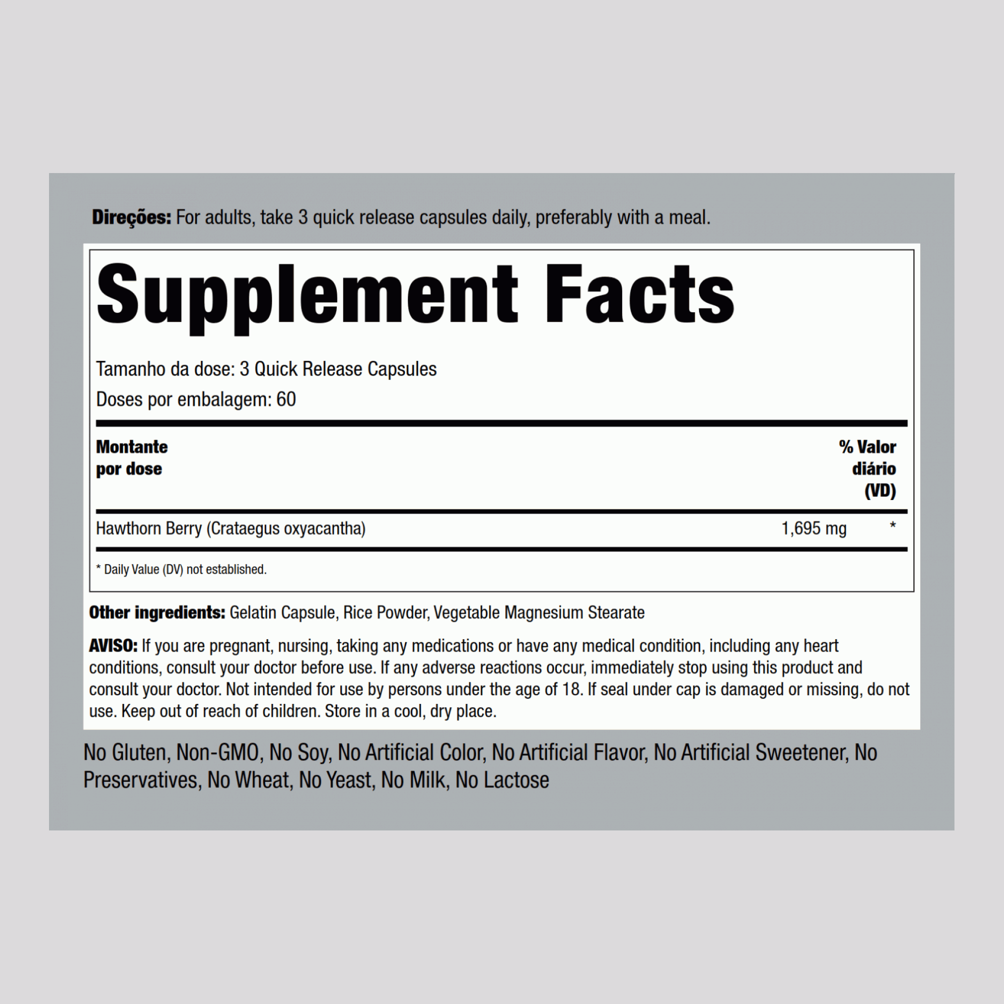 Bagas de espinheiro  1695 mg (por dose) 180 Cápsulas de Rápida Absorção     