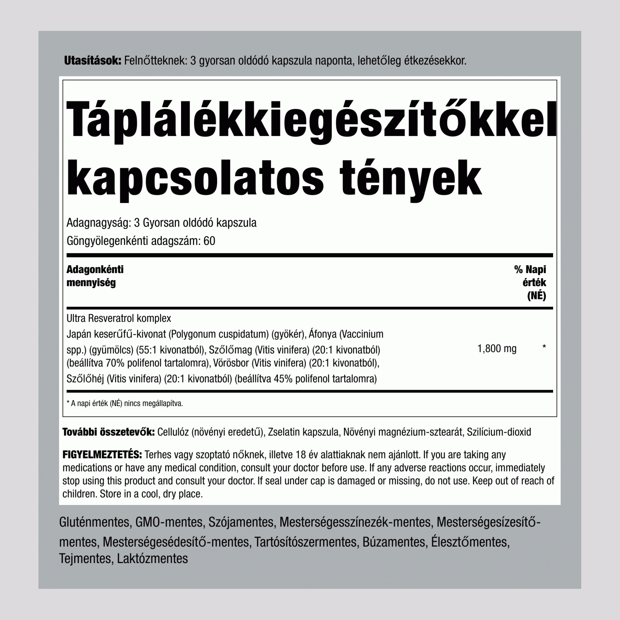Resveratrol Komplex, 1800 mg (adagonként), 180 gyorsan felszabaduló kapszula