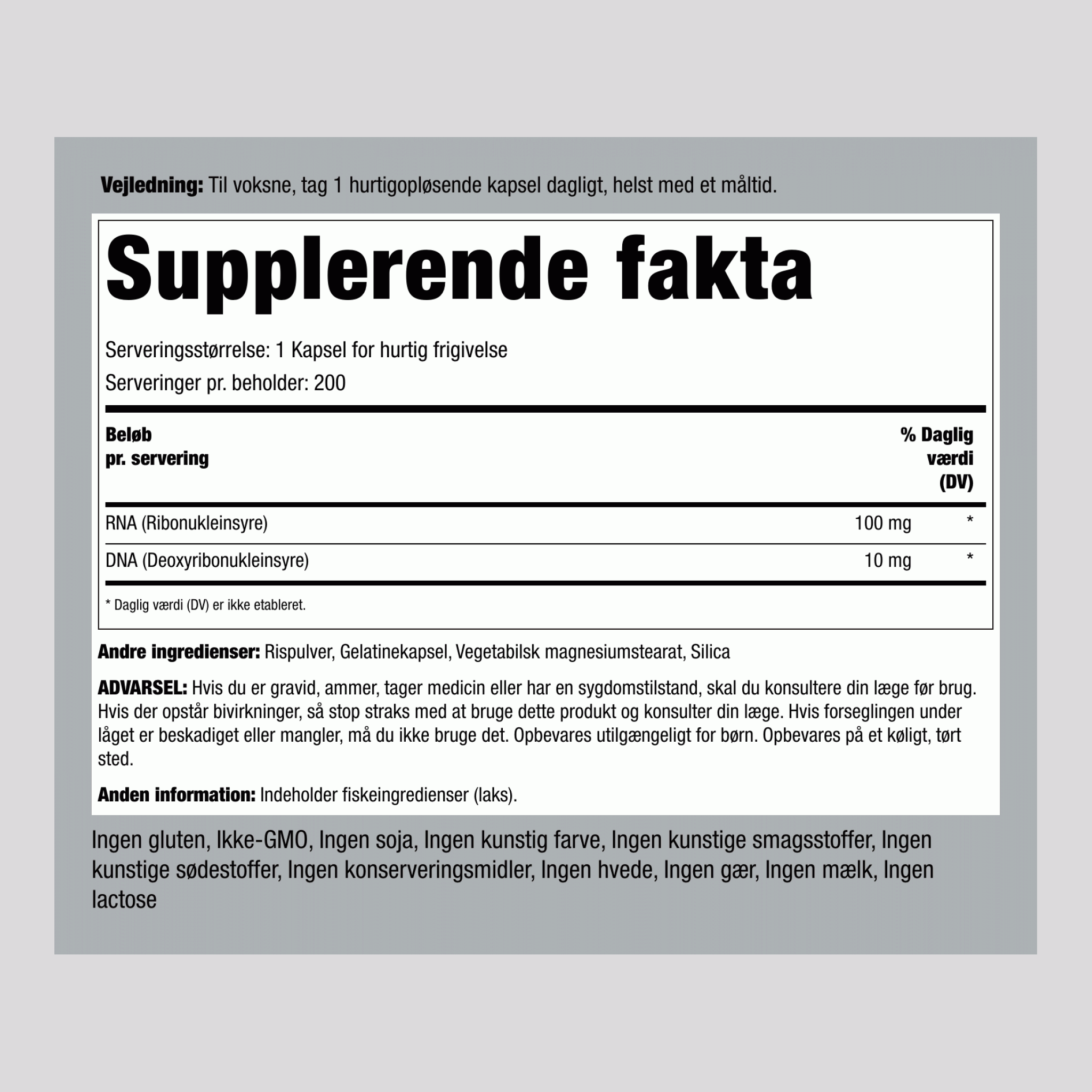 RNA og DNA 100/10 mg 200 Kapsler for hurtig frigivelse     