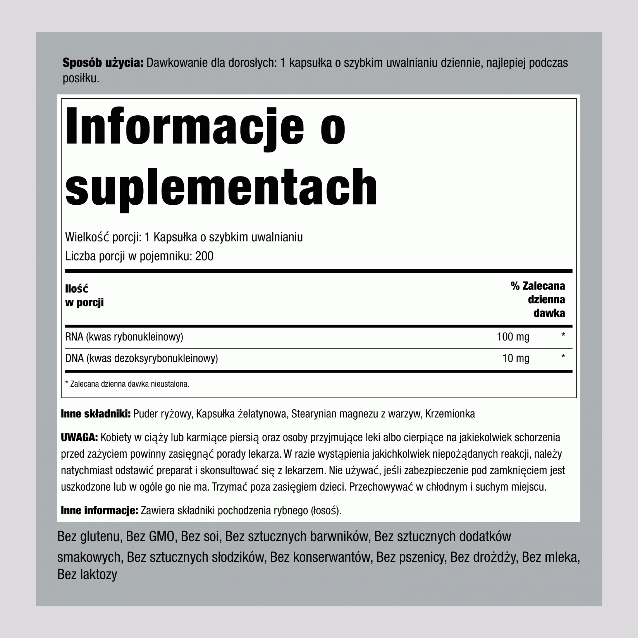 RNA & DNA 100/10 mg 200 Kapsułki o szybkim uwalnianiu     