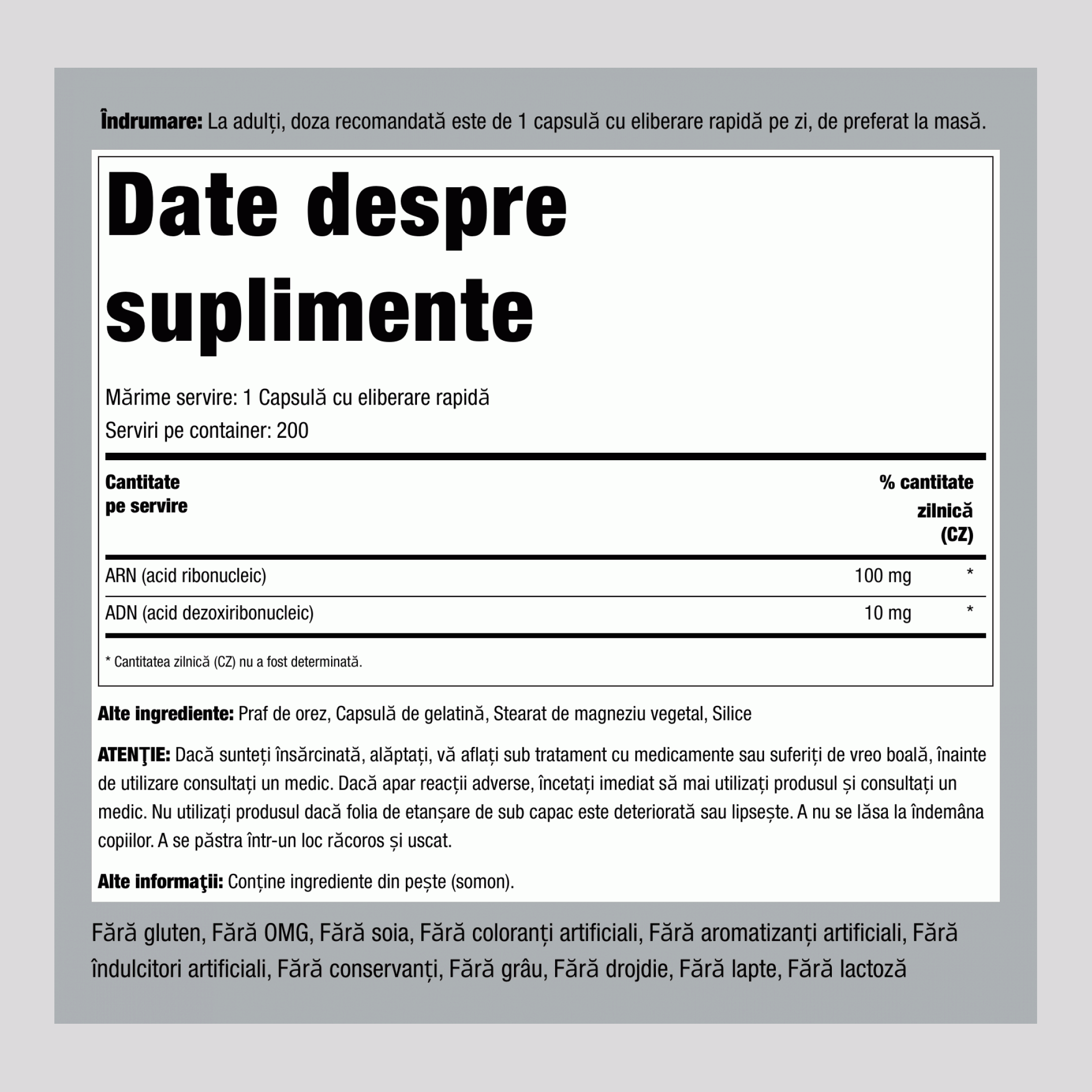 ARN şi ADN 100/10 mg 200 Capsule cu eliberare rapidă     