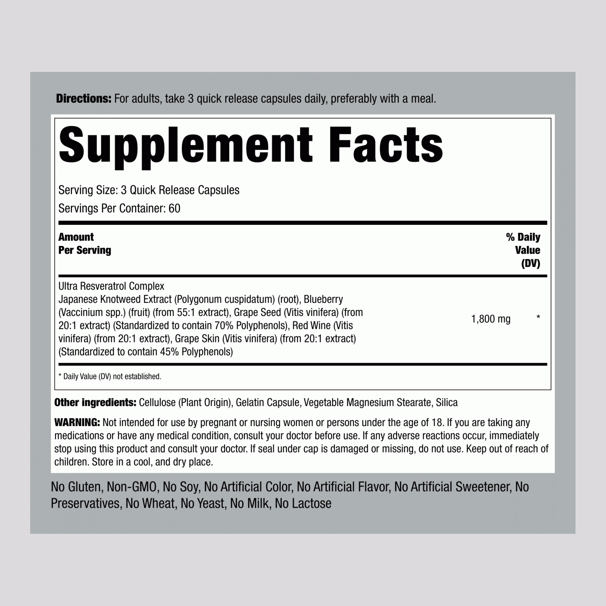 白藜蘆醇複合物, 1800 毫克（每份）, 180 速效膠囊, 2 瓶