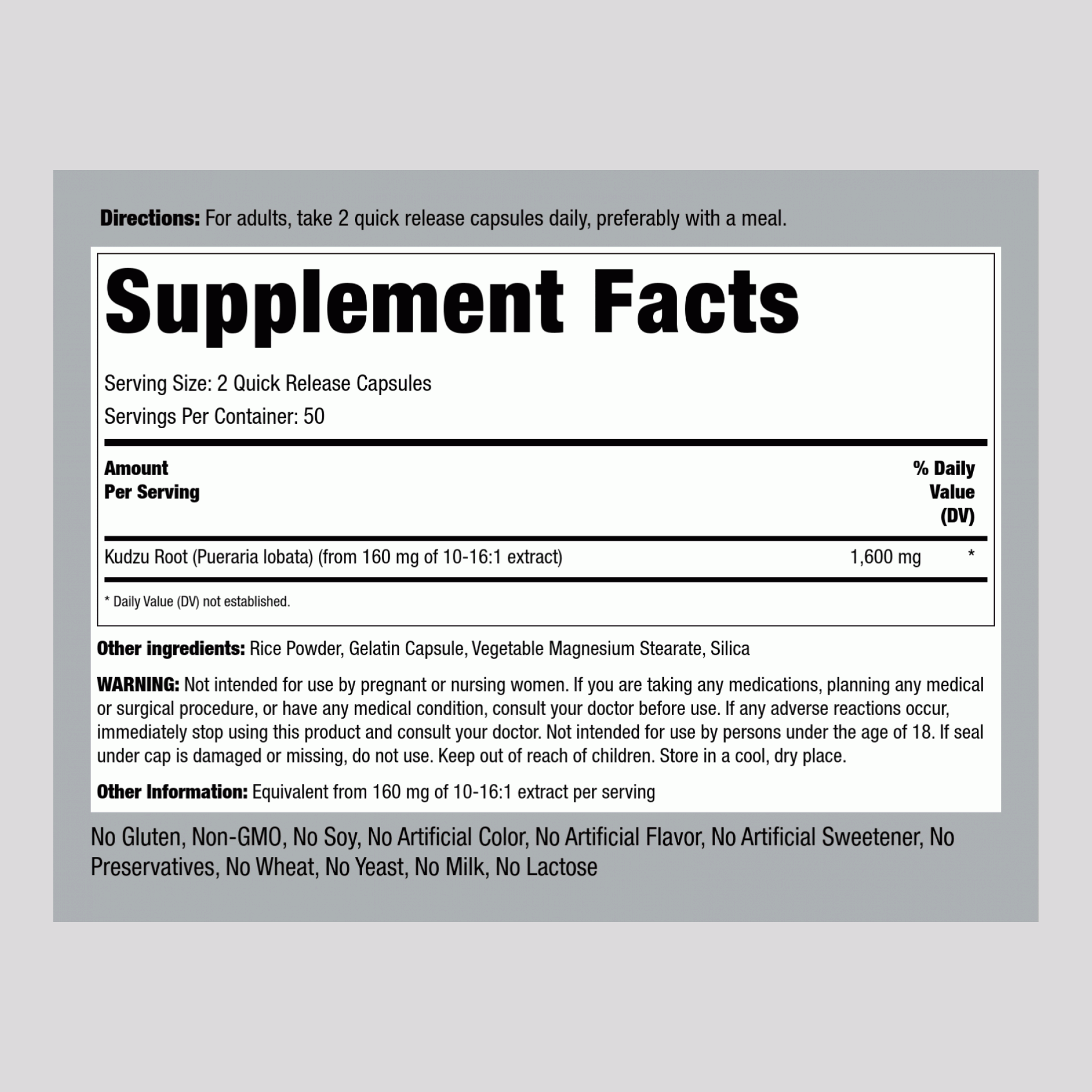 Kudzu Root, 1600 mg (per serving), 100 Quick Release Capsules, 2  Bottles
