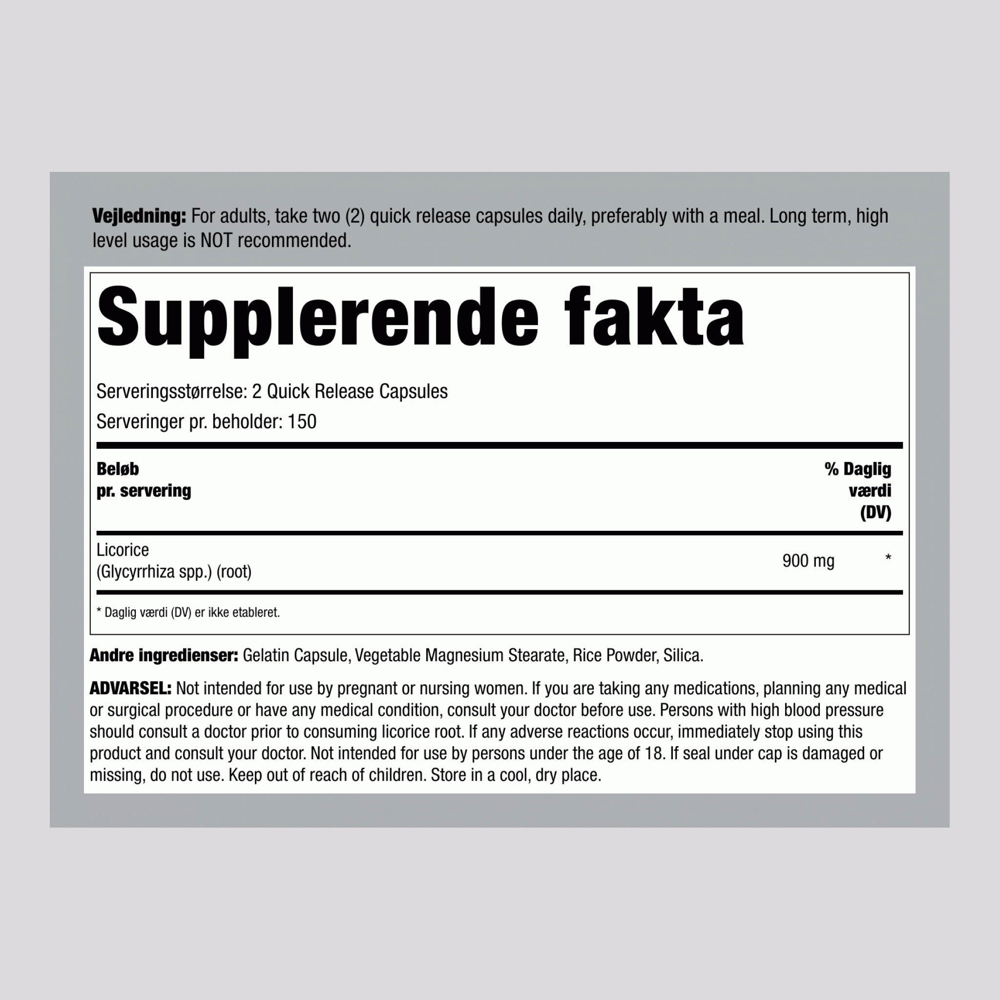 Lakridsrod ,  900 mg (pr. dosering) 300 Kapsler for hurtig frigivelse