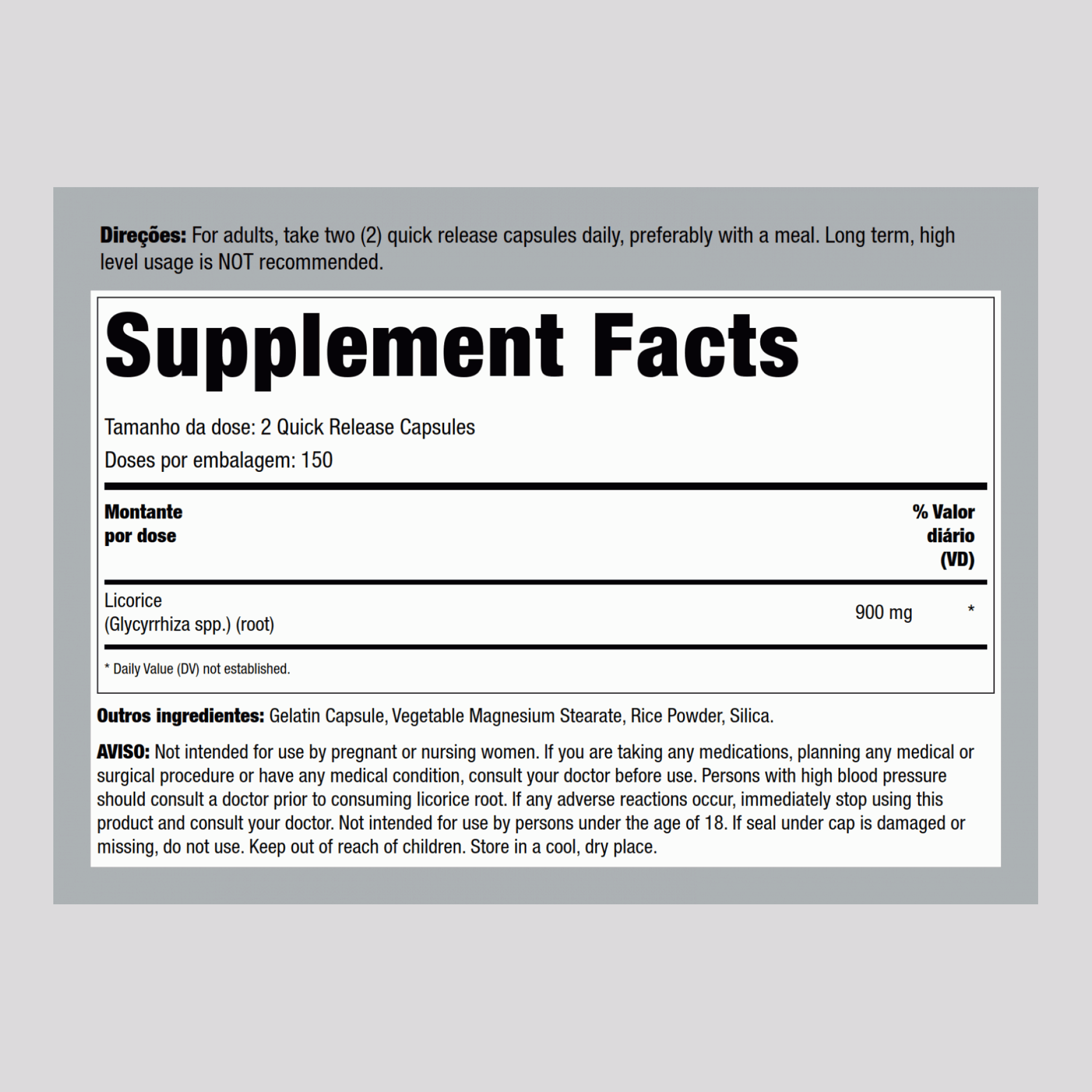 Racine de réglisse ,  900 mg (par portion) 300 Gélules à libération rapide