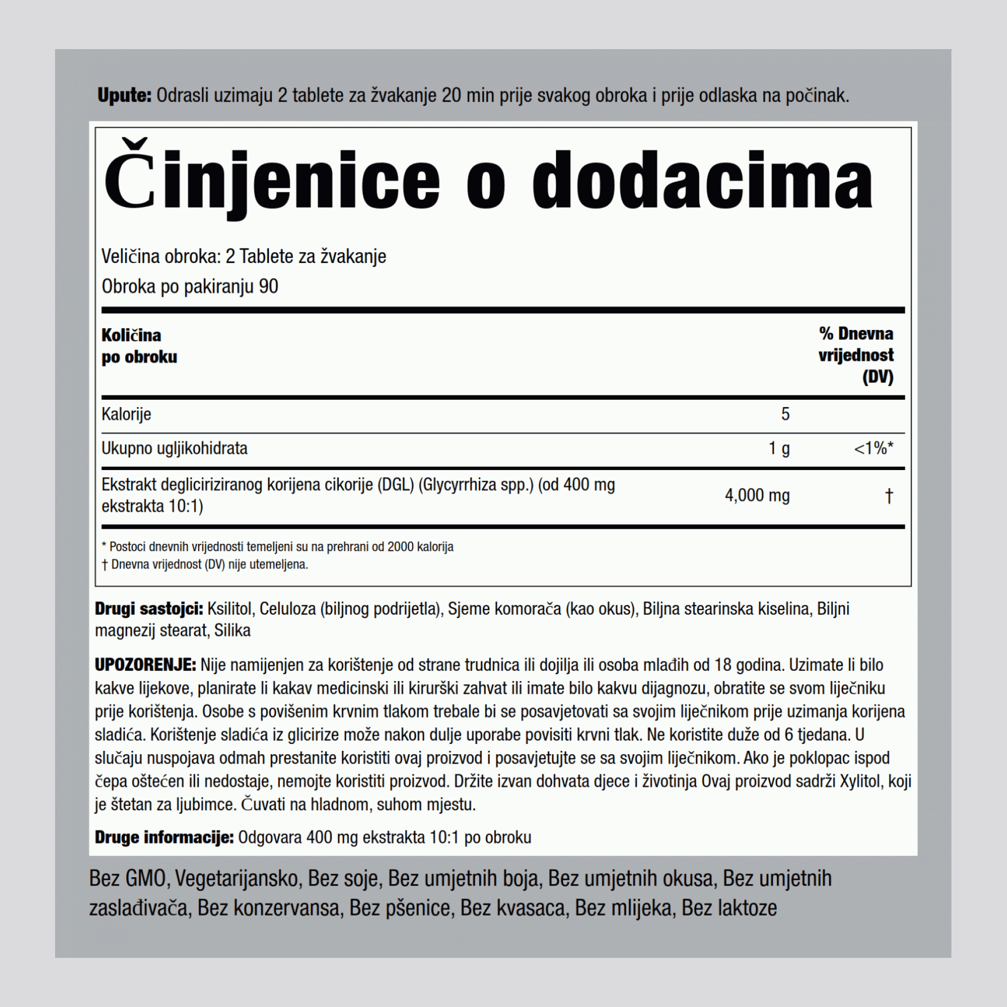 DGL Licorice Root Chewable Mega Potency (Deglycyrrhizinated), 4000 mg (per serving), 180 Chewable Tablets, 2  Bottles